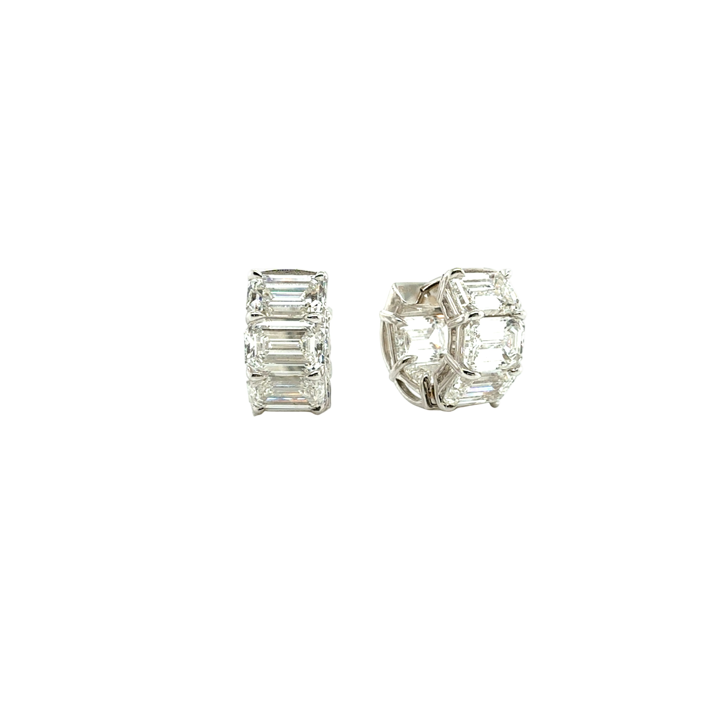 Hoop Earrings with Emerald Cut Diamonds in 18K White Gold - Jackson Hole Jewelry Company