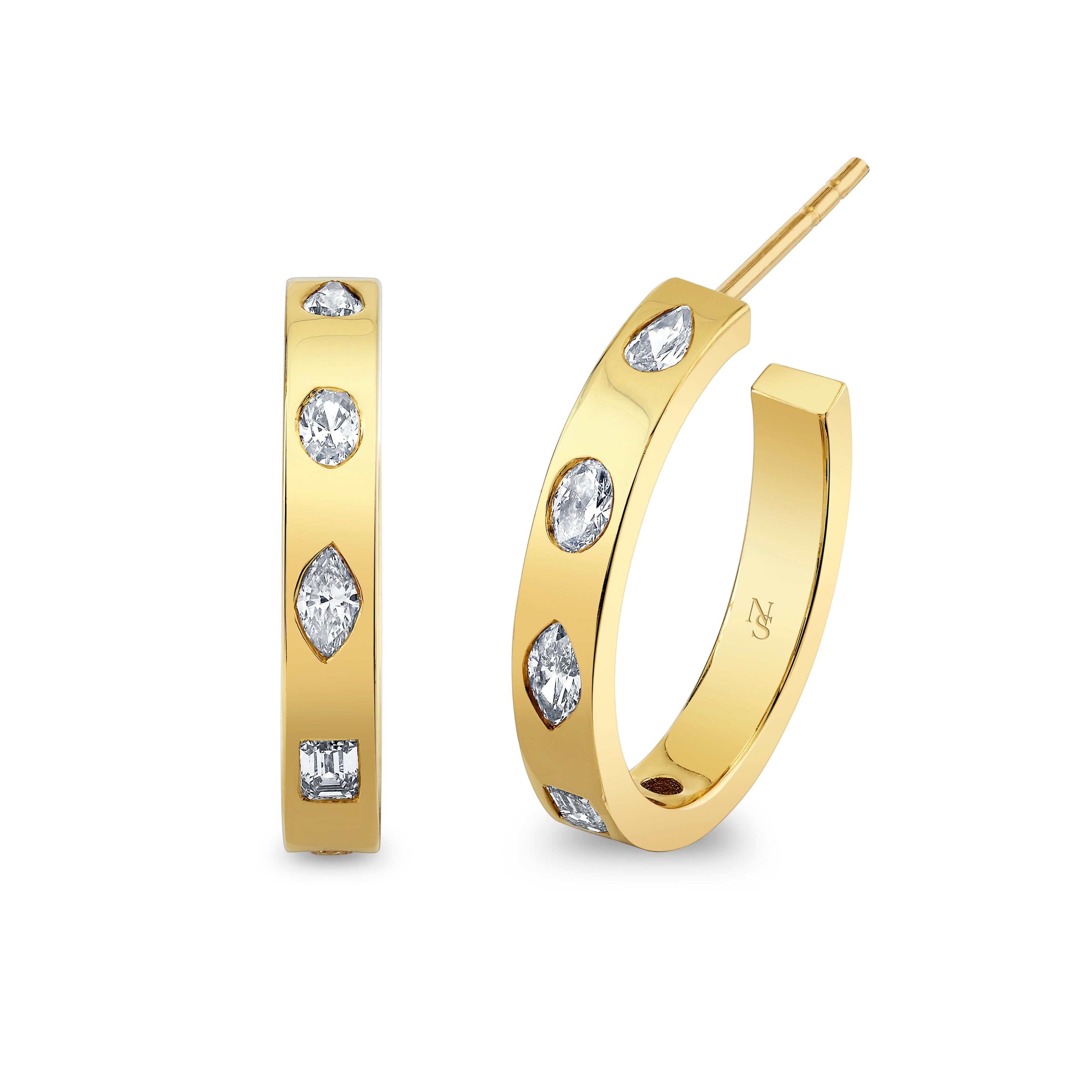 Mixed-Shape Diamond Hoop Earrings in 18K Yellow Gold - Jackson Hole Jewelry Company