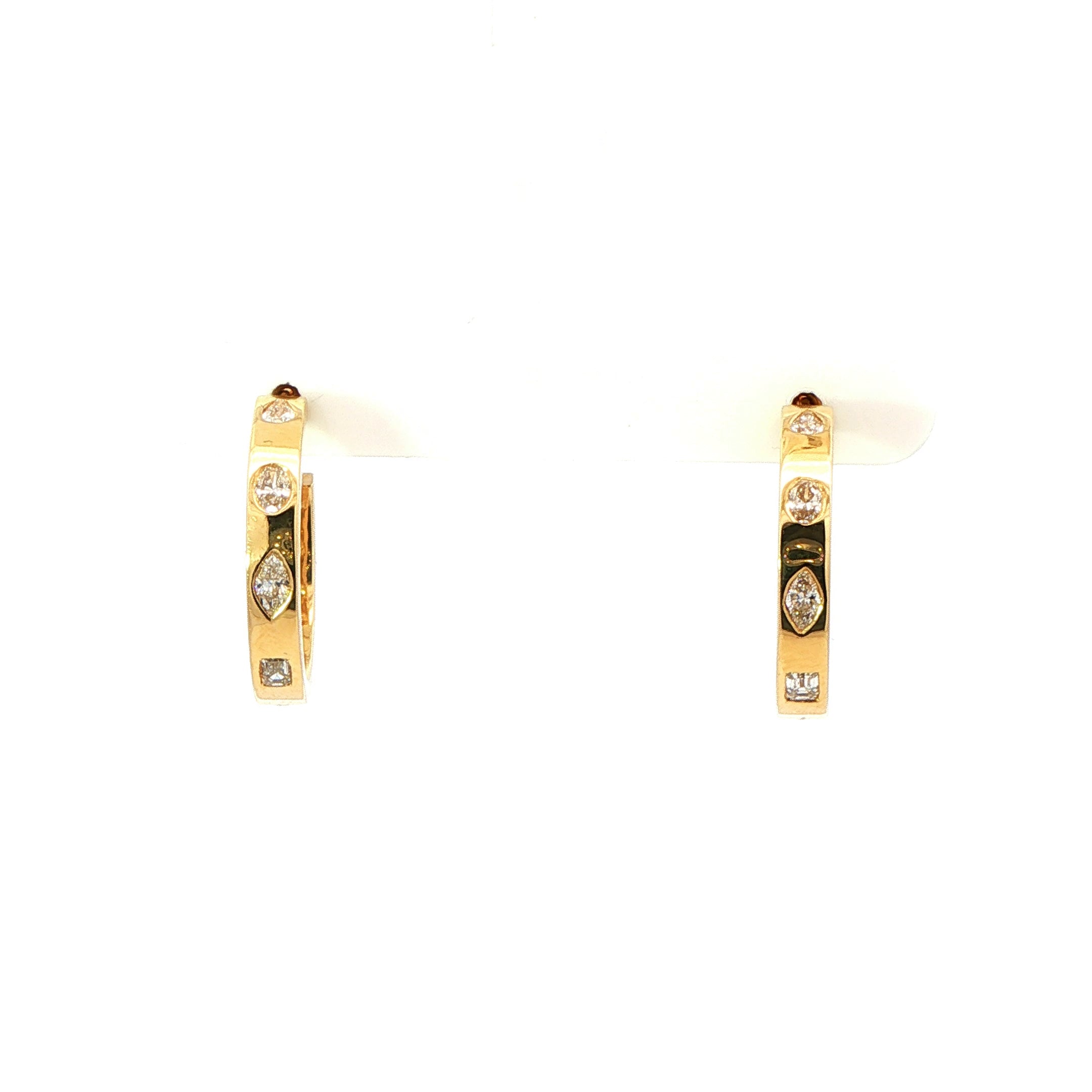 Mixed Shape Diamond Hoop Earrings in 18K Yellow Gold 0.93 Cttw - Jackson Hole Jewelry Company