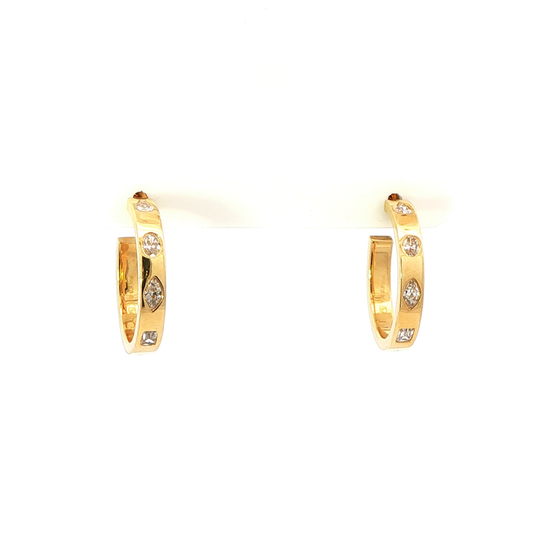 Mixed Shape Diamond Hoop Earrings in 18K Yellow Gold 0.93 Cttw - Jackson Hole Jewelry Company