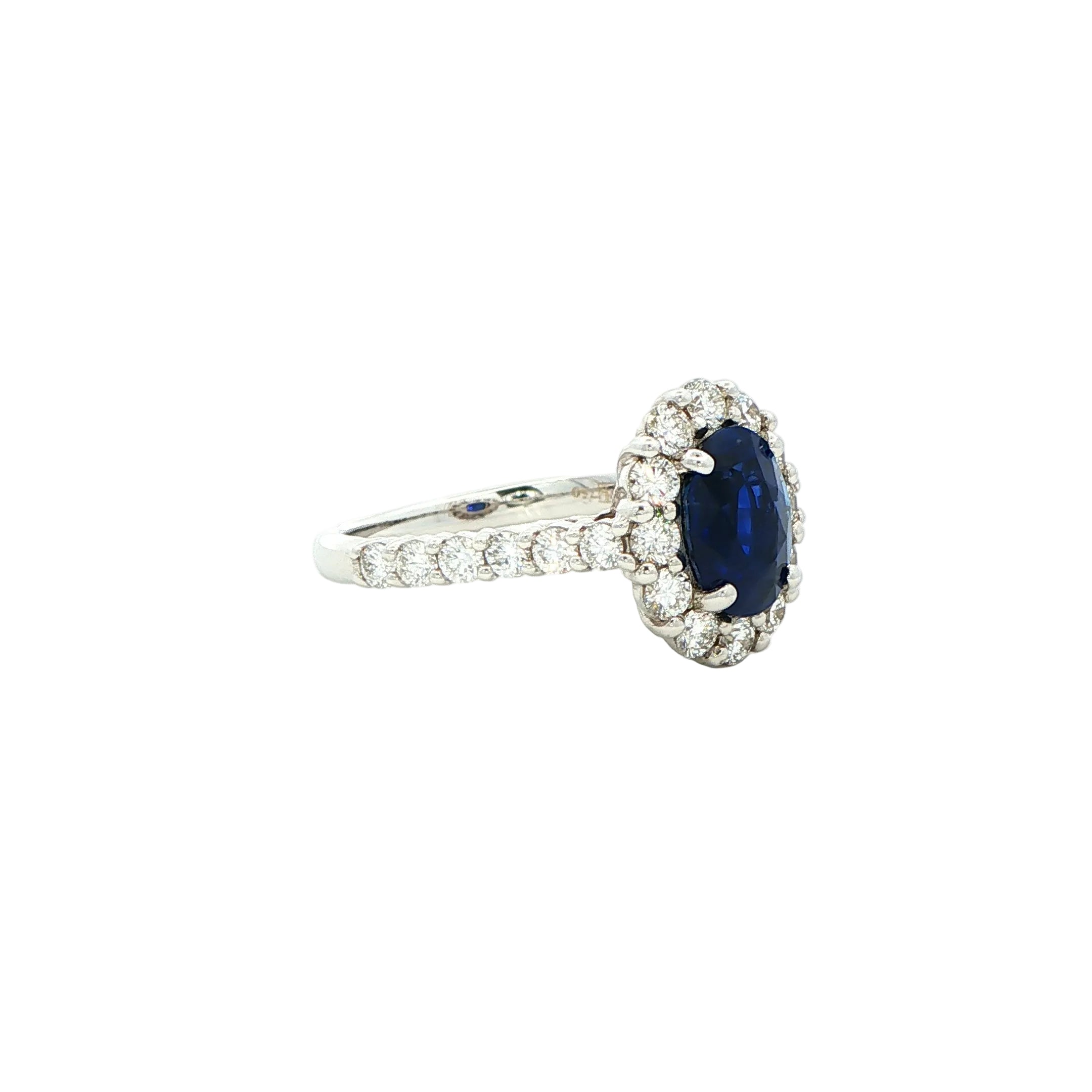 Oval Blue Sapphire & Diamond Pavé Halo Ring in 18K White Gold - Jackson Hole Jewelry Company