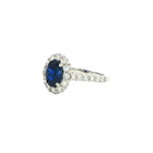 Oval Blue Sapphire & Diamond Pavé Halo Ring in 18K White Gold - Jackson Hole Jewelry Company