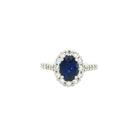Oval Blue Sapphire & Diamond Pavé Halo Ring in 18K White Gold - Jackson Hole Jewelry Company
