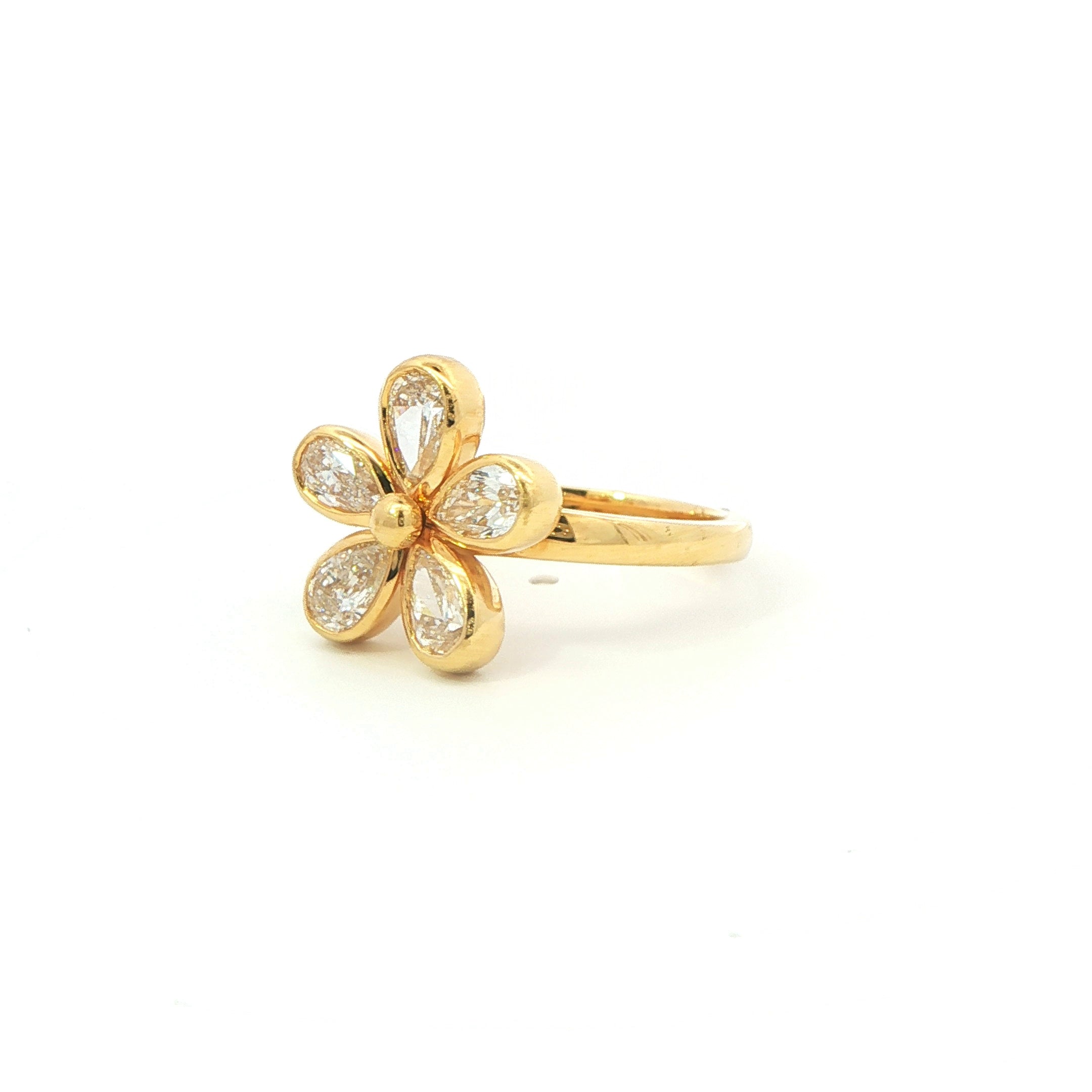 Pear-Shaped Diamond Flower Ring in 18K Yellow Gold - Jackson Hole Jewelry Company