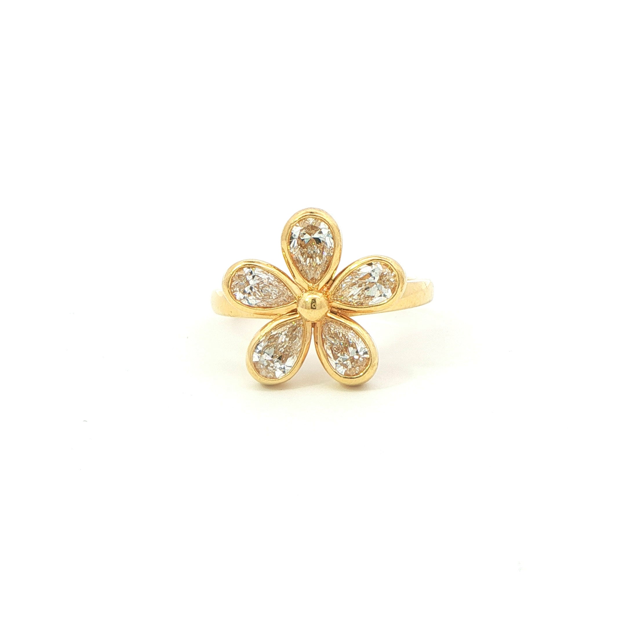 Pear-Shaped Diamond Flower Ring in 18K Yellow Gold - Jackson Hole Jewelry Company