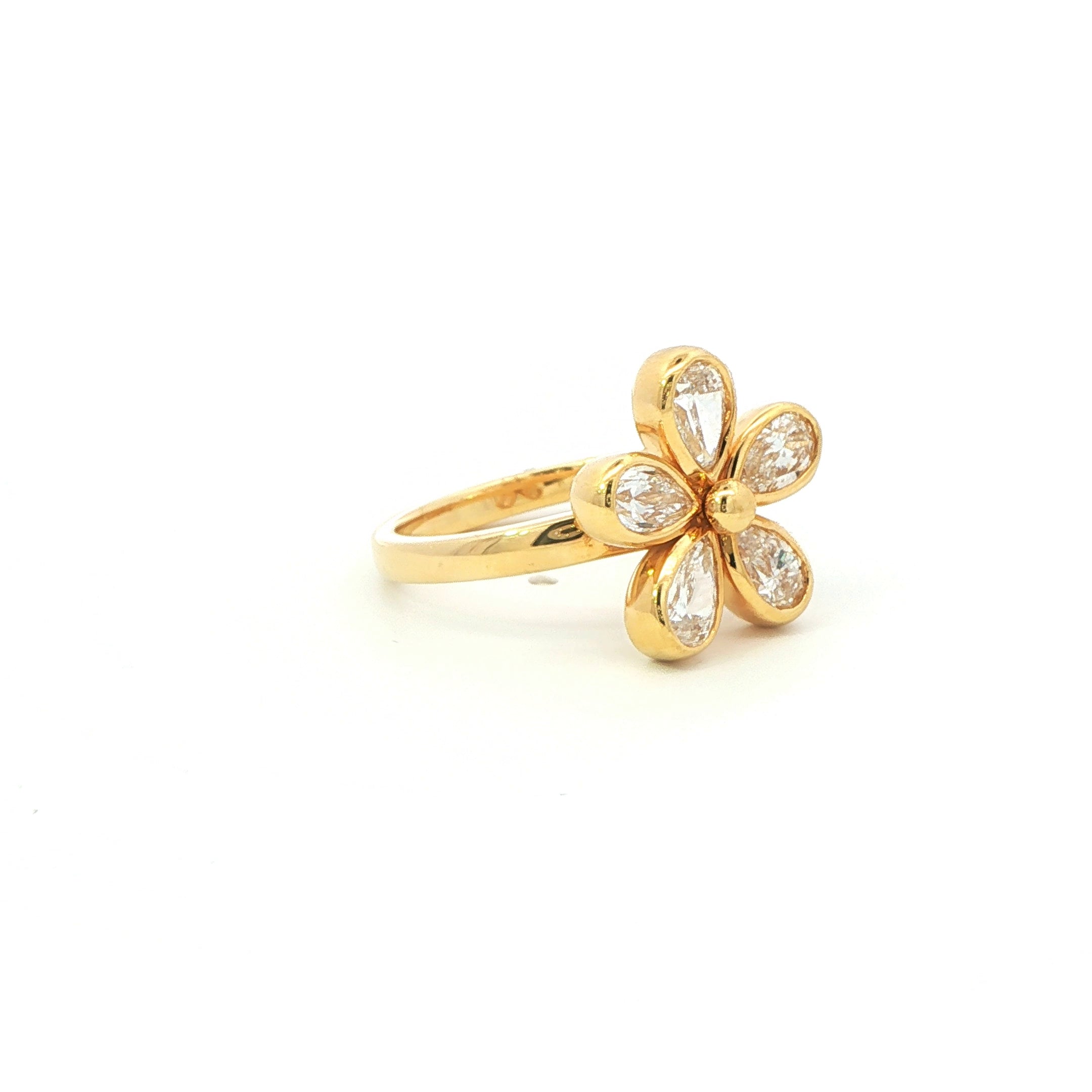 Pear-Shaped Diamond Flower Ring in 18K Yellow Gold - Jackson Hole Jewelry Company