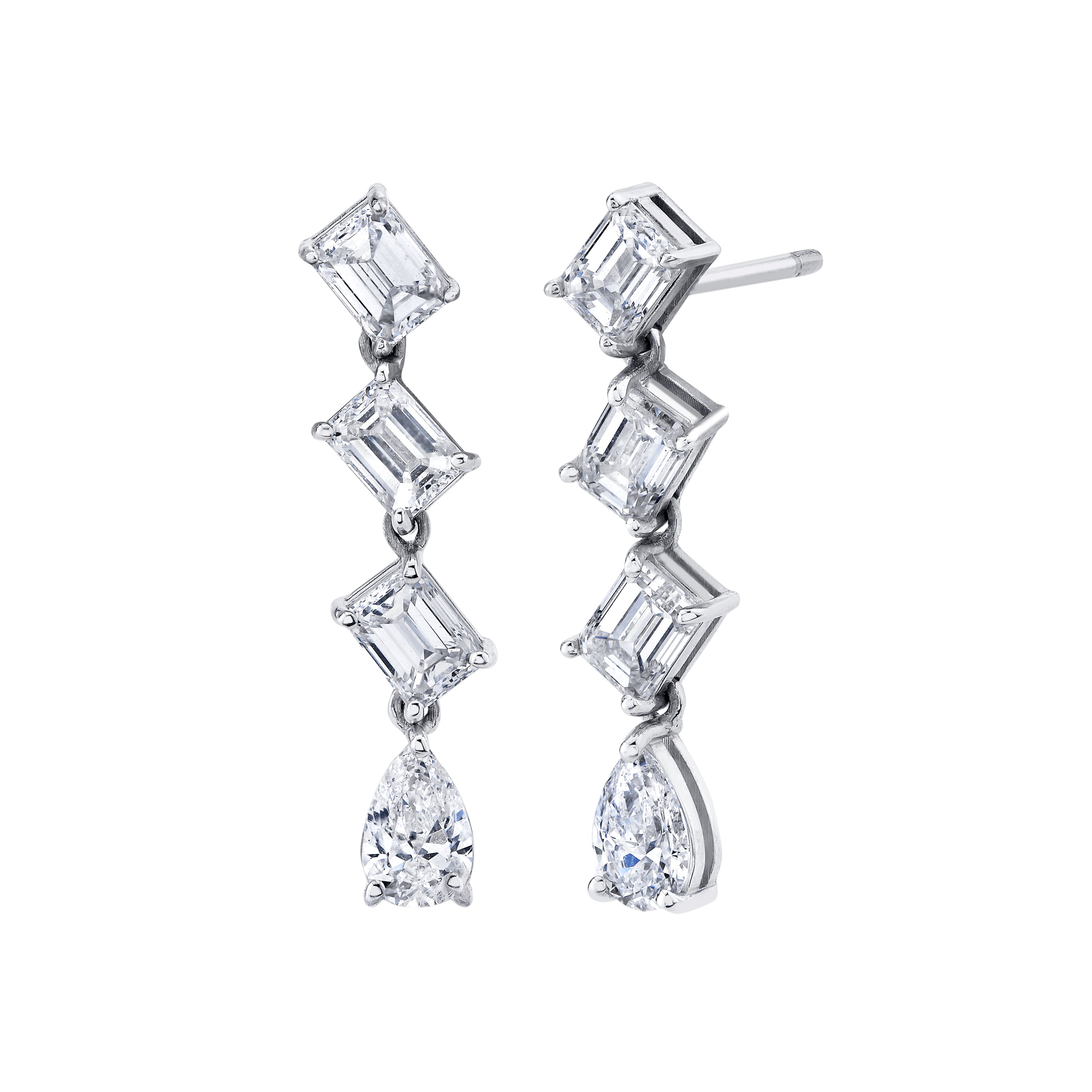 Emerald-Cut Diamond Dangling Earrings in 18K White Gold - Jackson Hole Jewelry Company