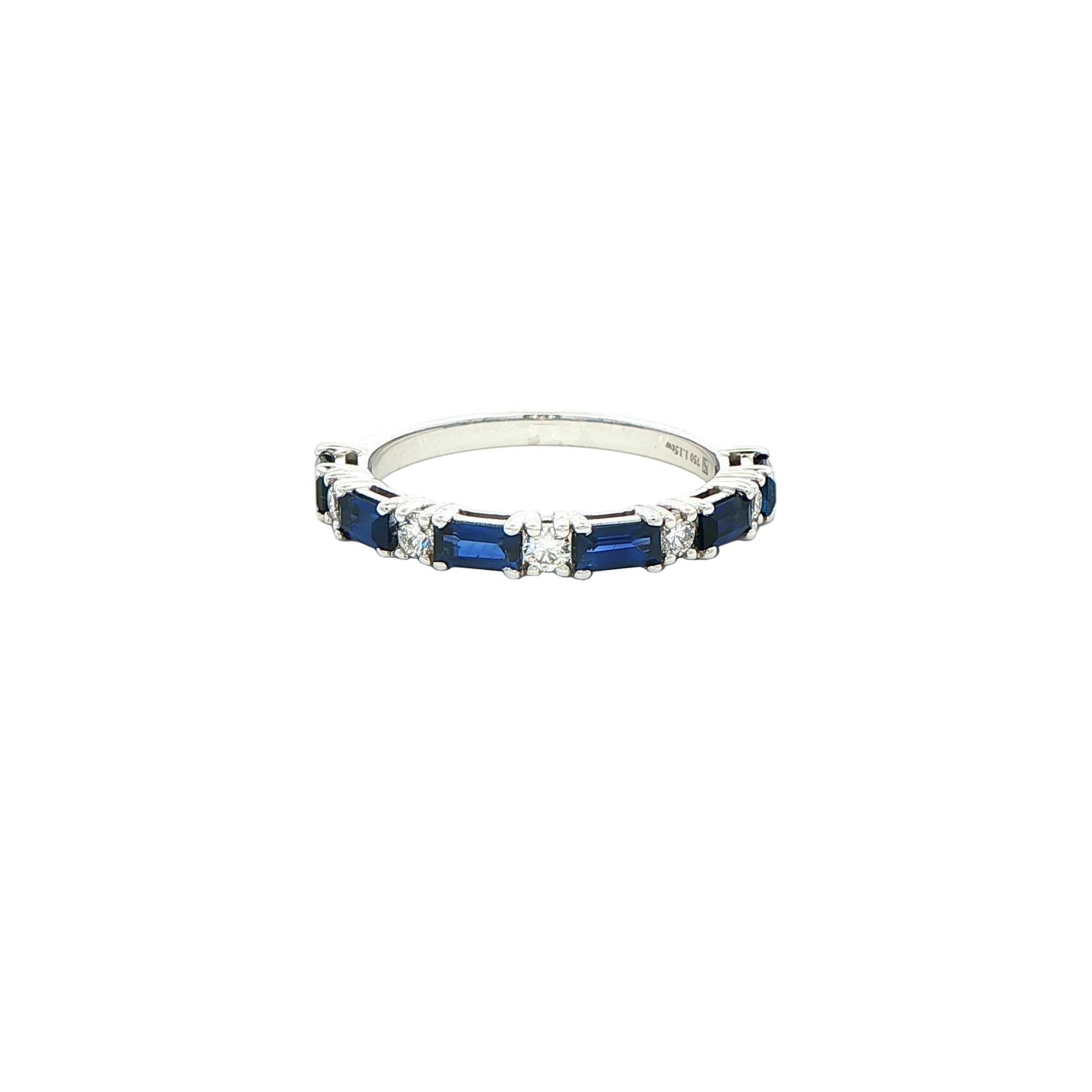 Baguette-Cut Sapphire and Diamond Eternity Band in 18K White Gold - Jackson Hole Jewelry Company