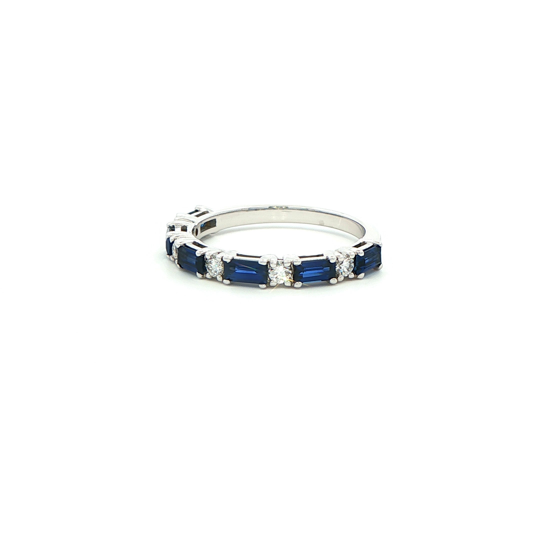 Baguette-Cut Sapphire and Diamond Eternity Band in 18K White Gold - Jackson Hole Jewelry Company