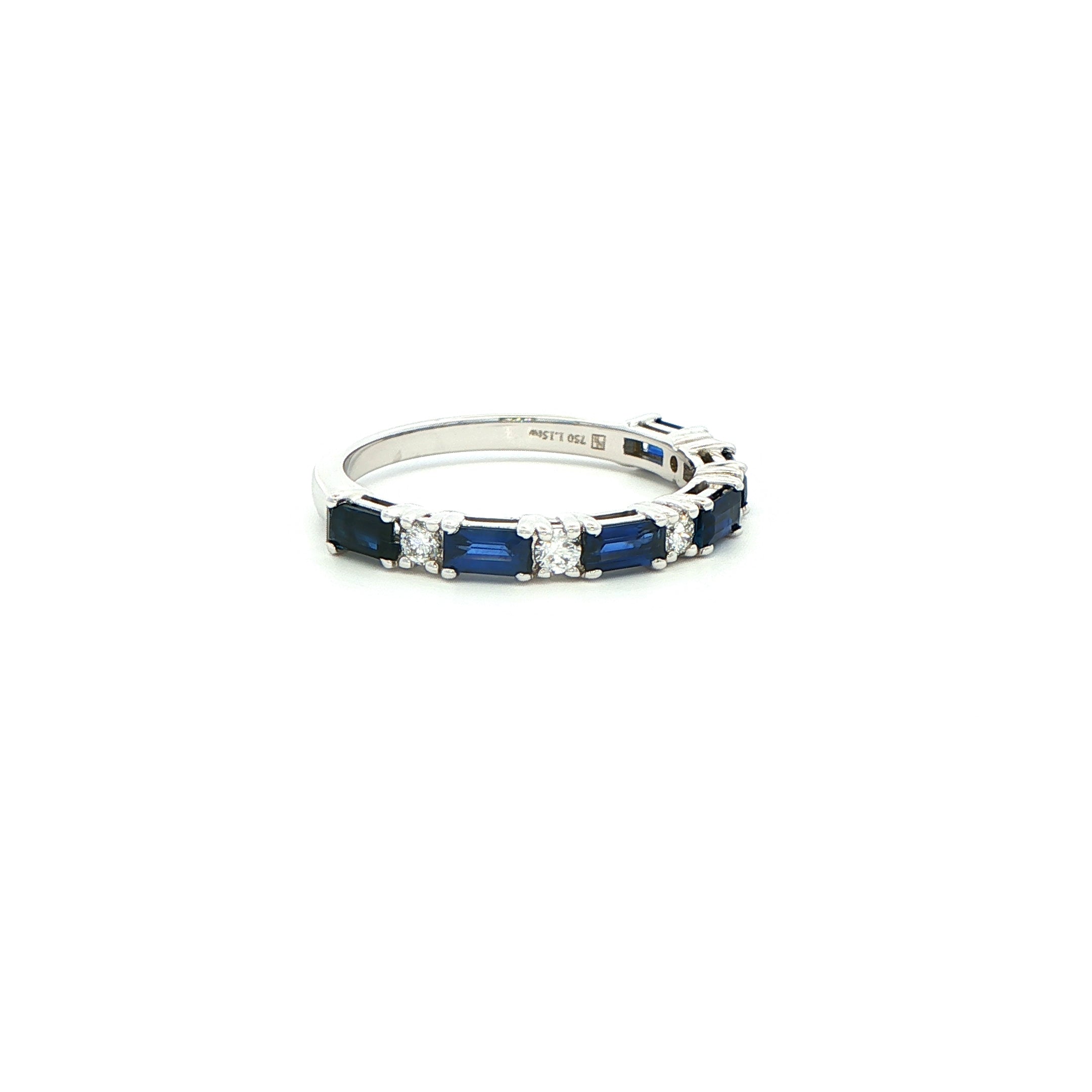 Baguette-Cut Sapphire and Diamond Eternity Band in 18K White Gold - Jackson Hole Jewelry Company