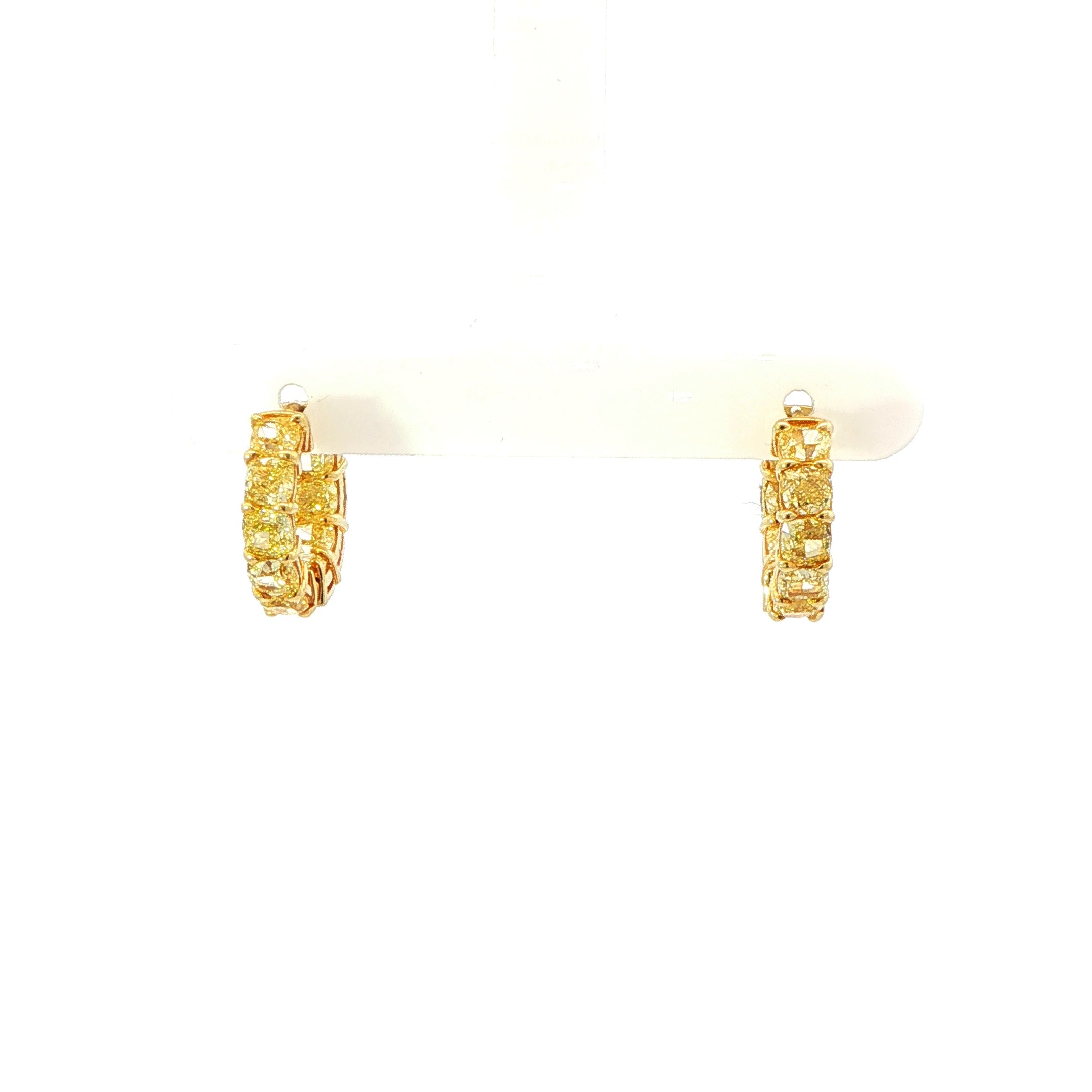 Cushion Cut Diamond Hoop Earrings in 18K Yellow Gold - Jackson Hole Jewelry Company