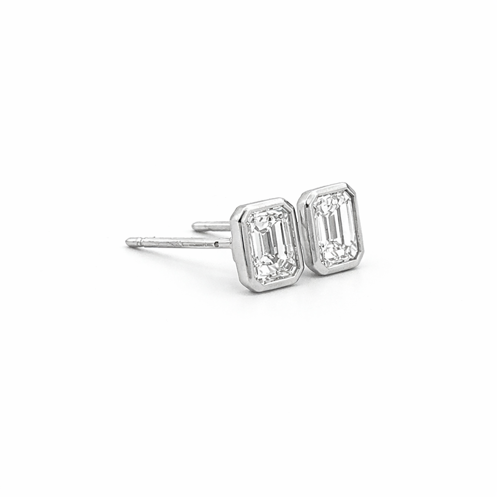Emerald Cut Diamond Stud Earrings in 18K White Gold 1.11 Cttw - Jackson Hole Jewelry Company