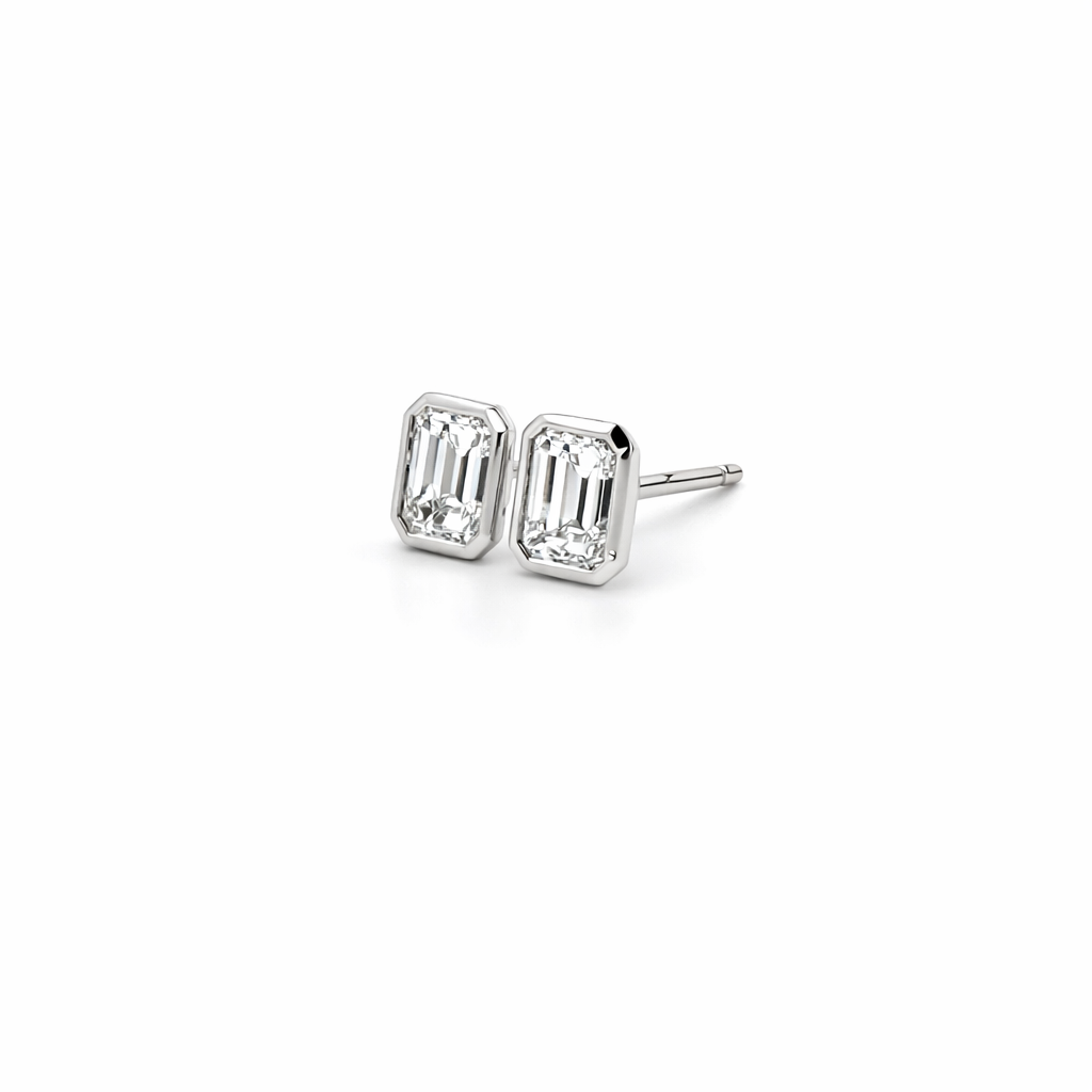 Emerald Cut Diamond Stud Earrings in 18K White Gold 1.11 Cttw - Jackson Hole Jewelry Company