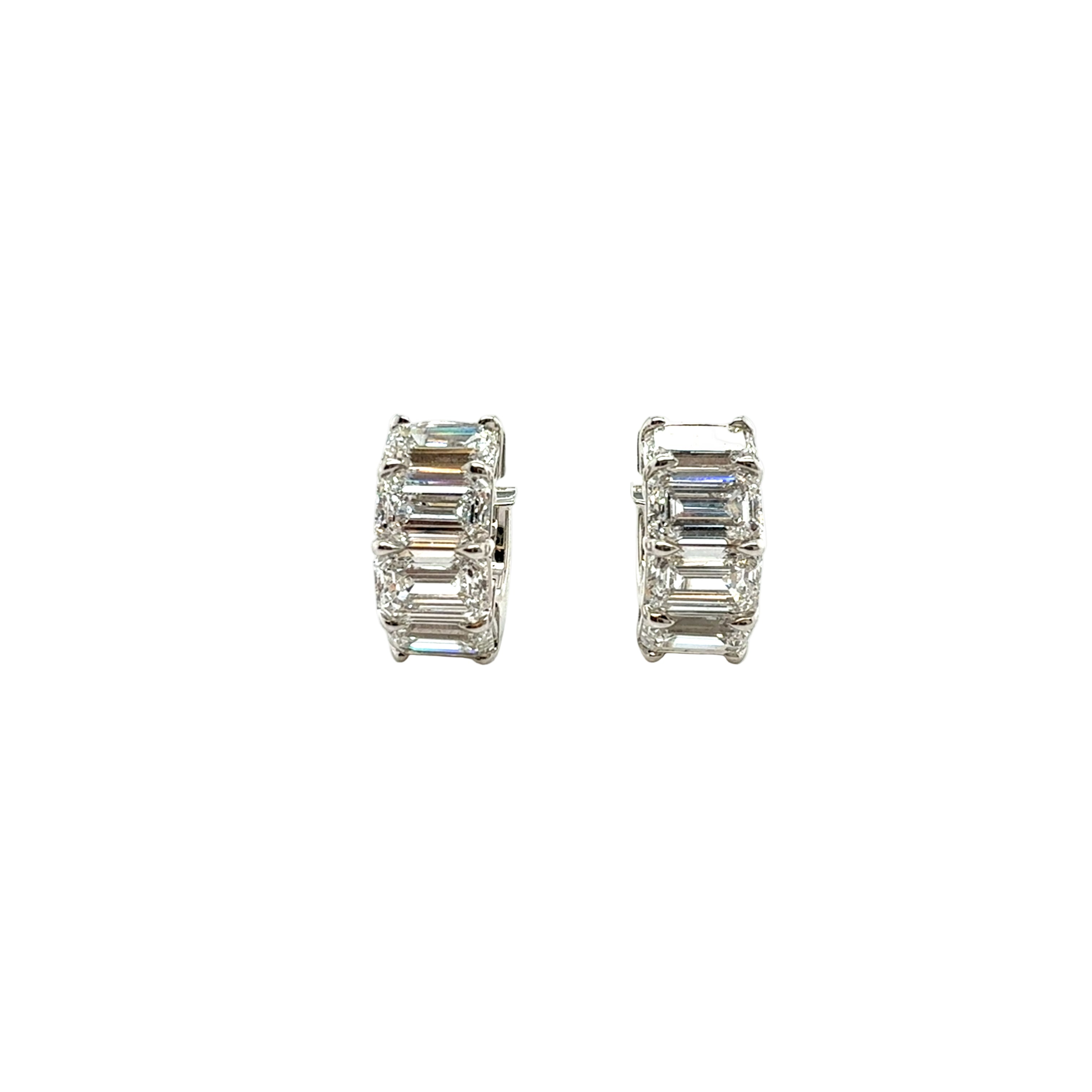Emerald Cut Diamond Hoop Earrings with 18K White Gold - Jackson Hole Jewelry Company