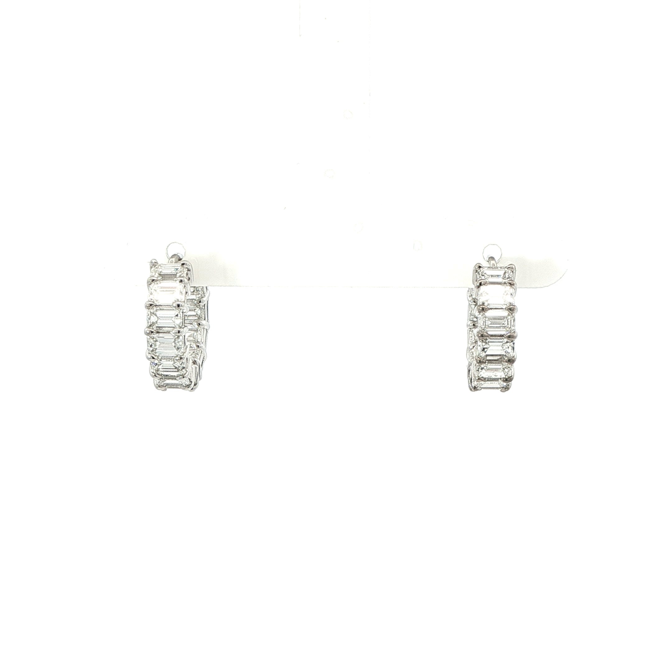 Emerald Cut Diamond Hoop Earrings in 18K White Gold 4.23 Cttw - Jackson Hole Jewelry Company
