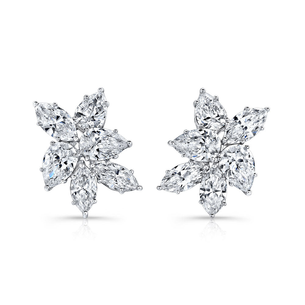 Diamond Cluster Earrings in 18K White Gold - Jackson Hole Jewelry Company