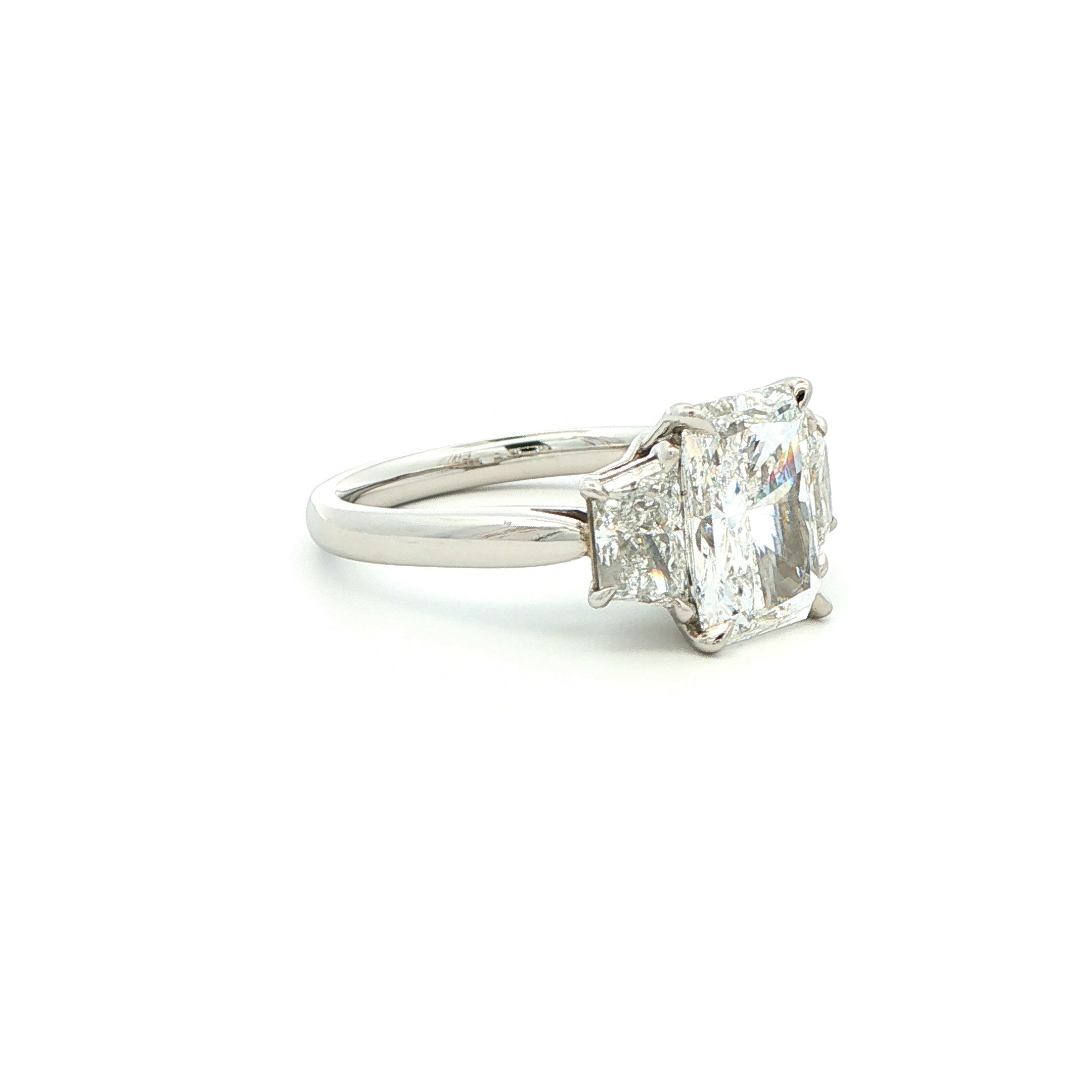 Radiant Cut Diamond Three-Stone Engagement Ring in Platinum - Jackson Hole Jewelry Company