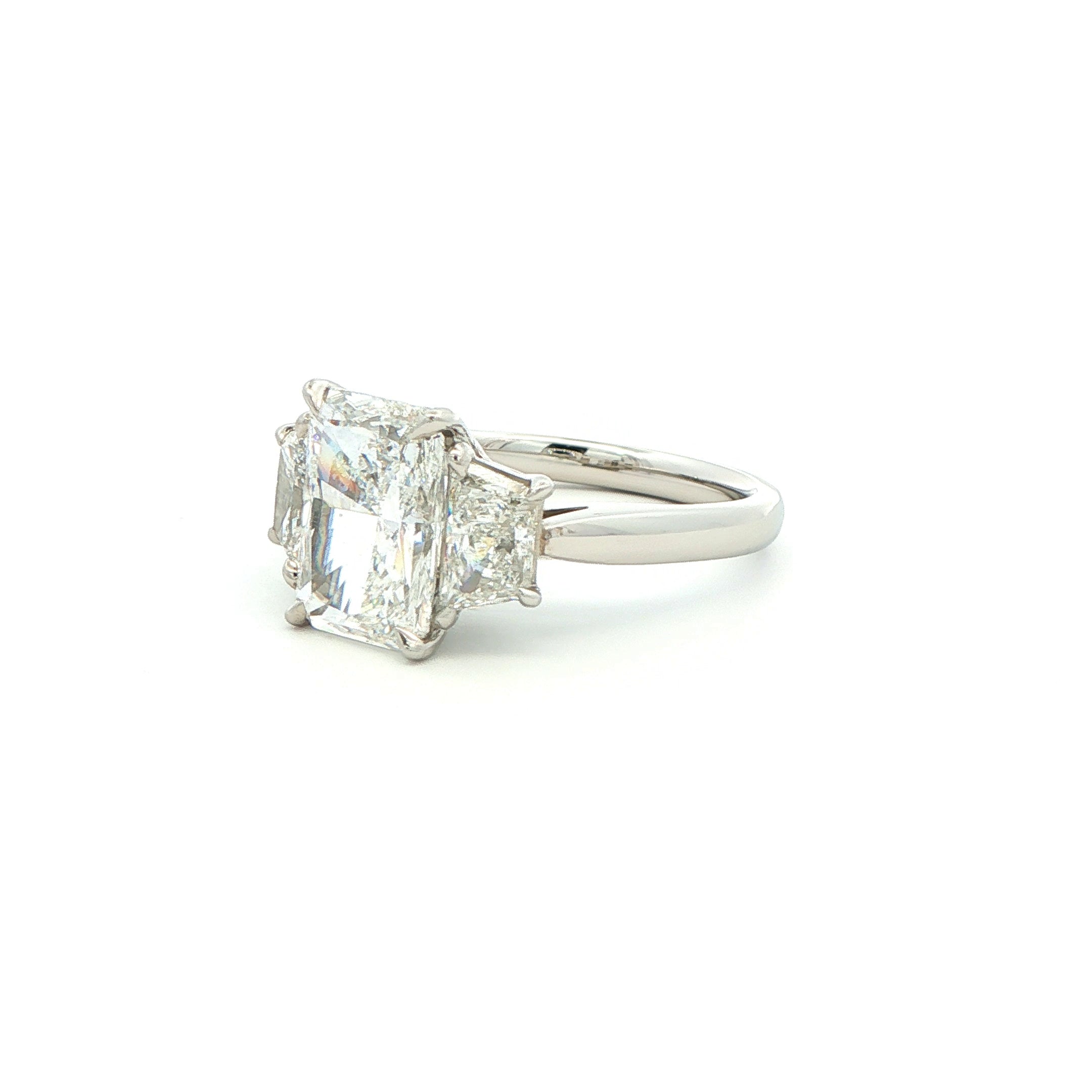 Radiant Cut Diamond Three-Stone Engagement Ring in Platinum - Jackson Hole Jewelry Company