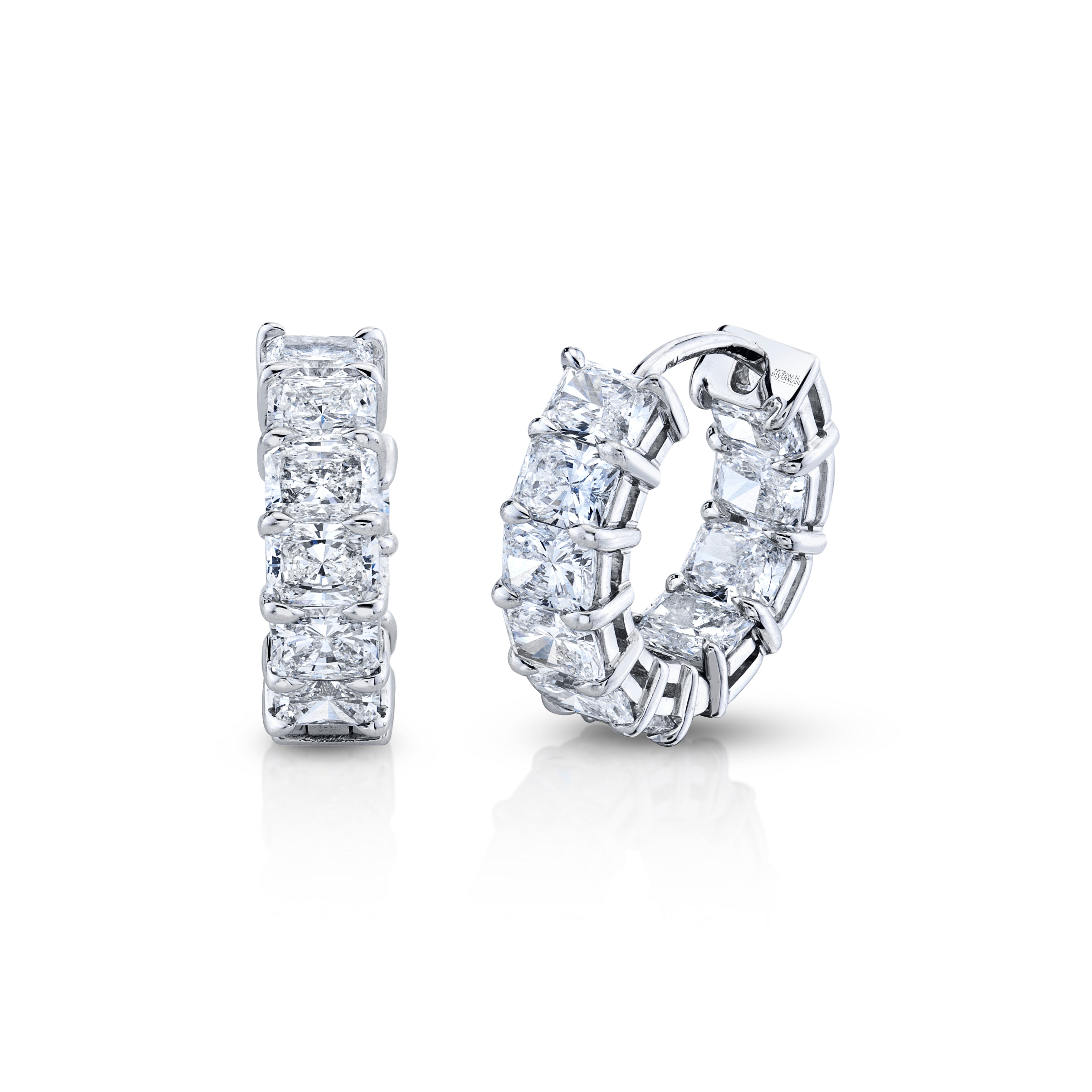Radiant Cut Diamond Hoop Earrings in 18K White Gold - Jackson Hole Jewelry Company