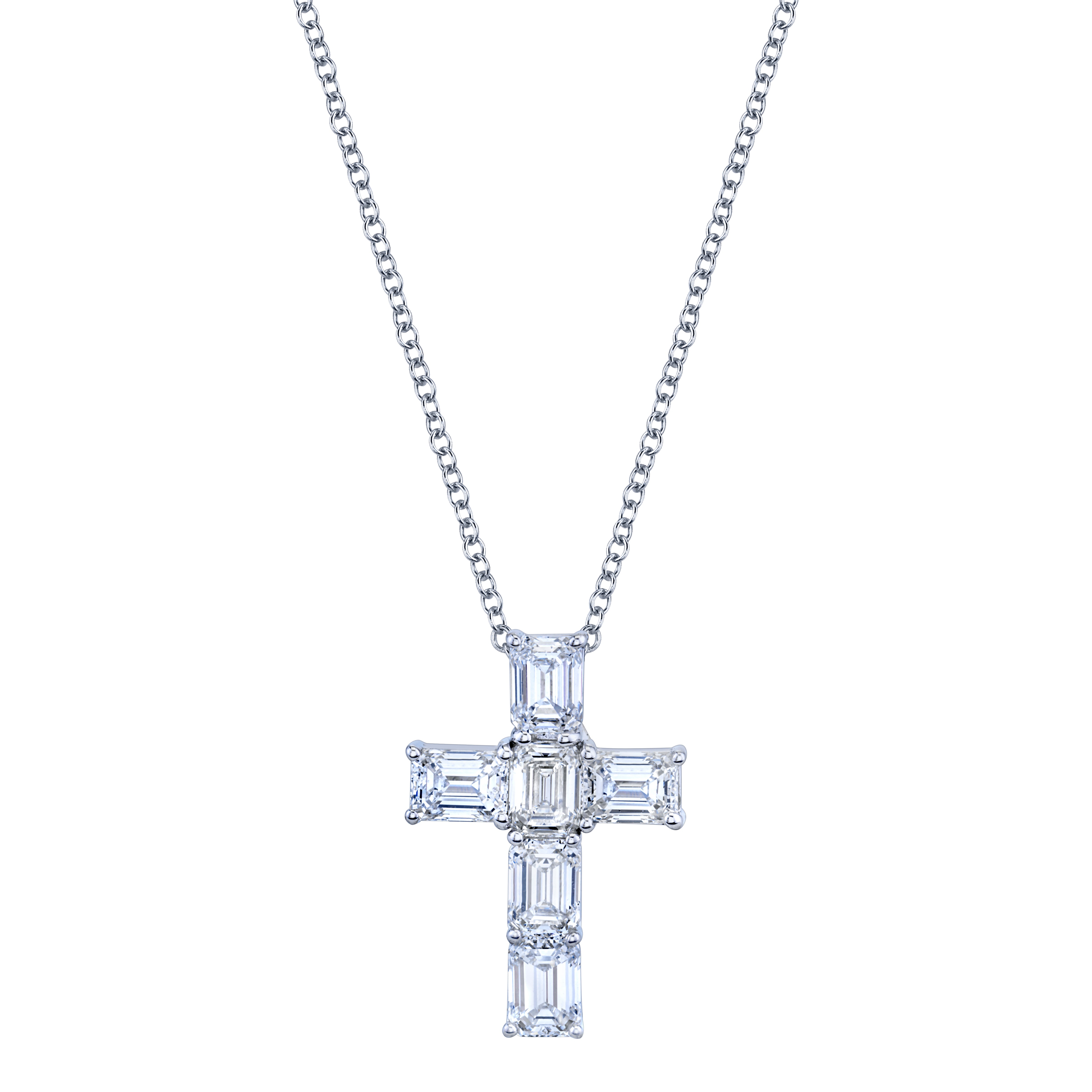 Emerald-Cut Diamond Cross Pendant Necklace in 18K Gold - Jackson Hole Jewelry Company
