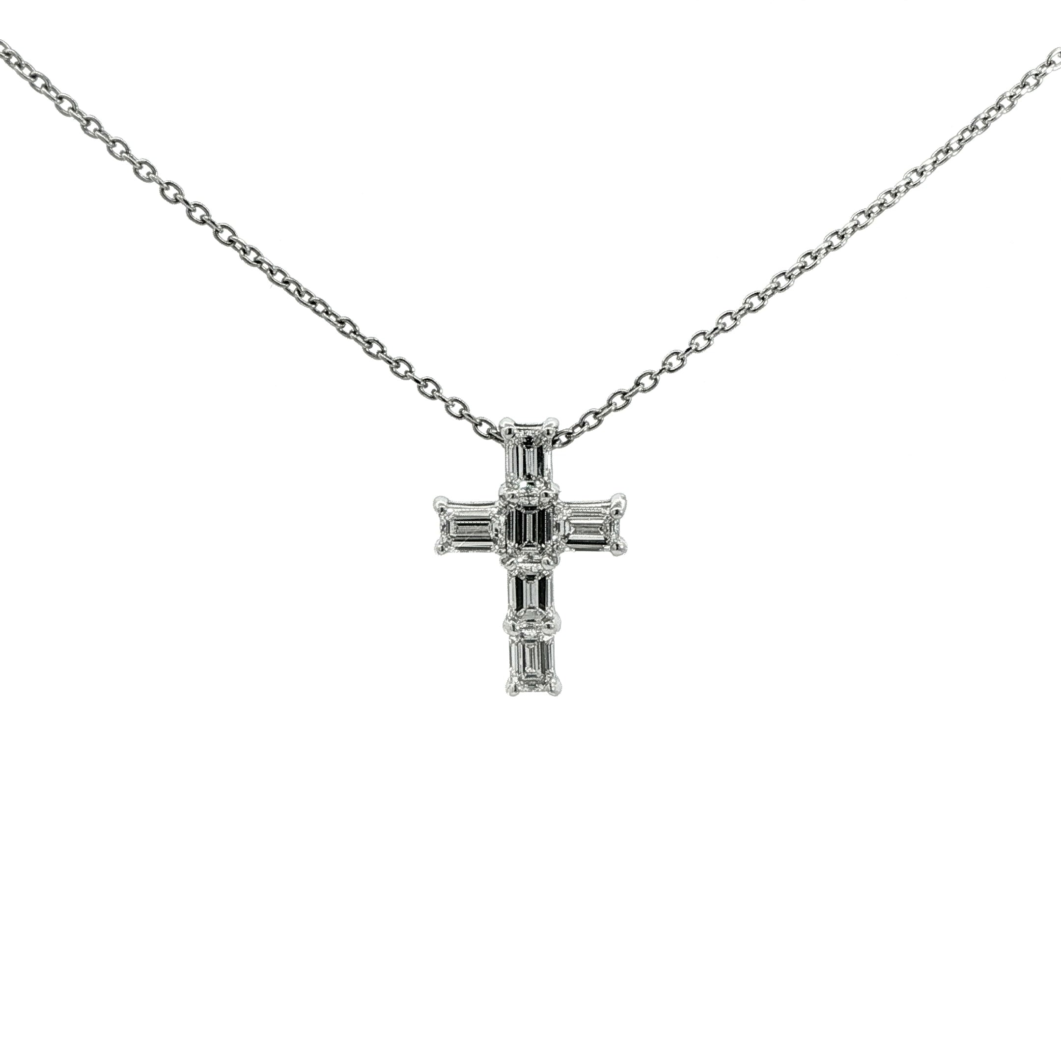 Emerald Cut Diamond Cross Pendant Necklace in 18K Gold - Jackson Hole Jewelry Company