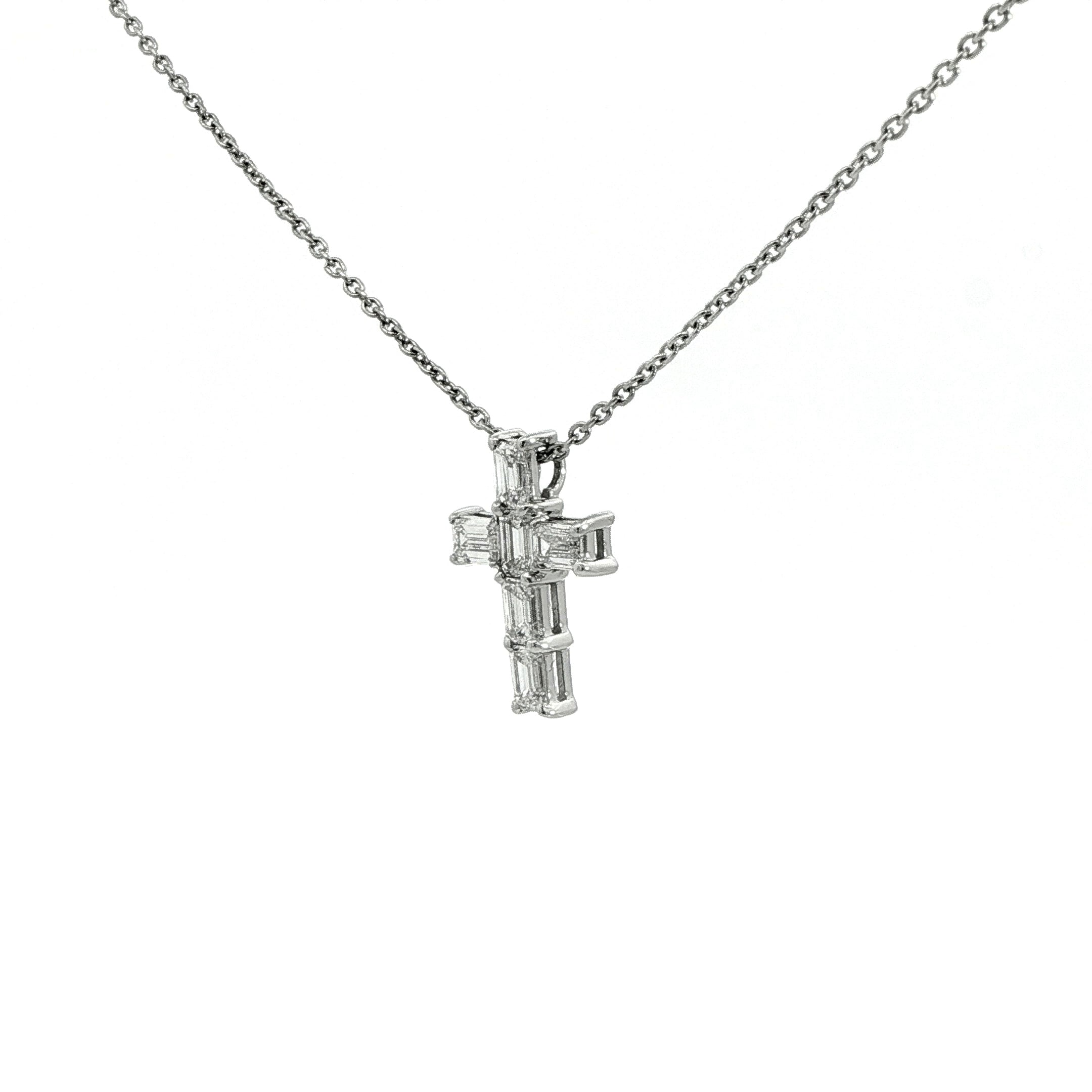 Emerald Cut Diamond Cross Pendant Necklace in 18K Gold - Jackson Hole Jewelry Company