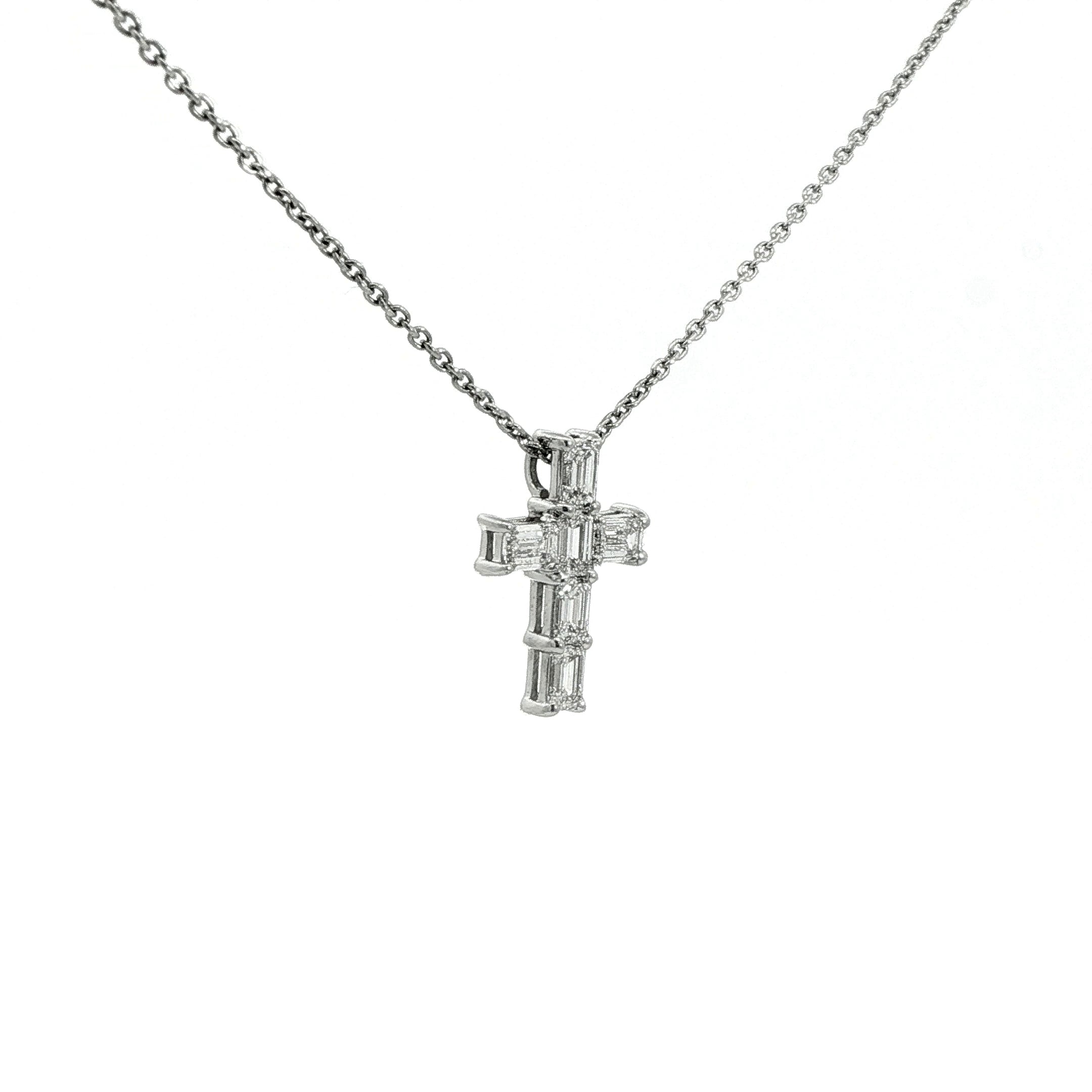 Emerald Cut Diamond Cross Pendant Necklace in 18K Gold - Jackson Hole Jewelry Company