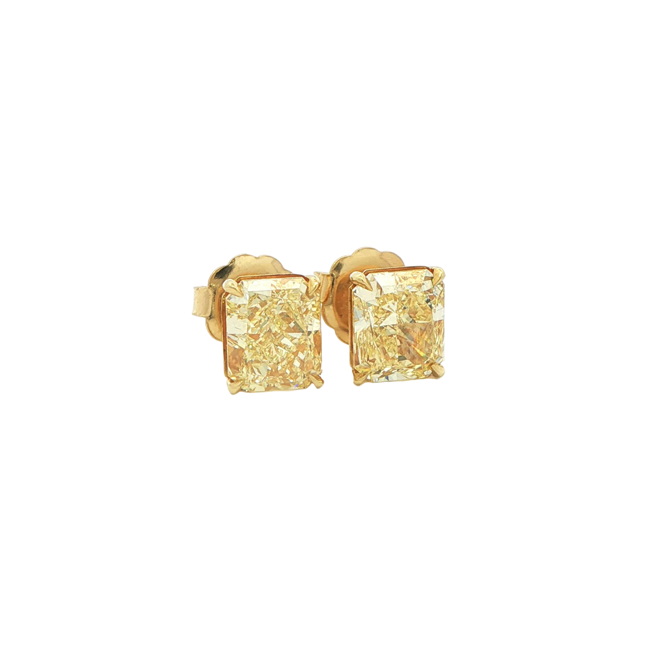Fancy Yellow Radiant Cut Diamond Stud Earrings in 18K Yellow Gold - Jackson Hole Jewelry Company
