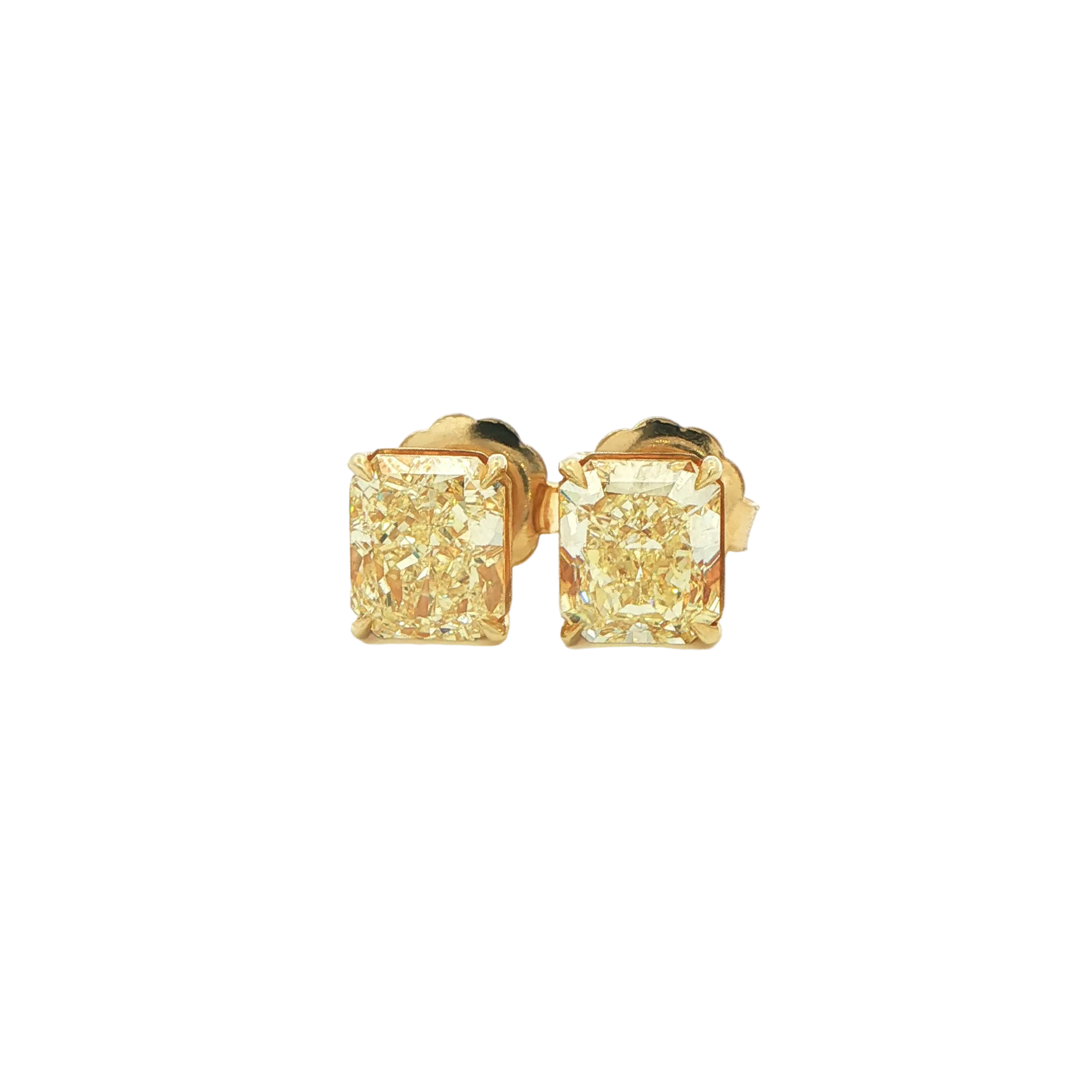 Fancy Yellow Radiant Cut Diamond Stud Earrings in 18K Yellow Gold - Jackson Hole Jewelry Company