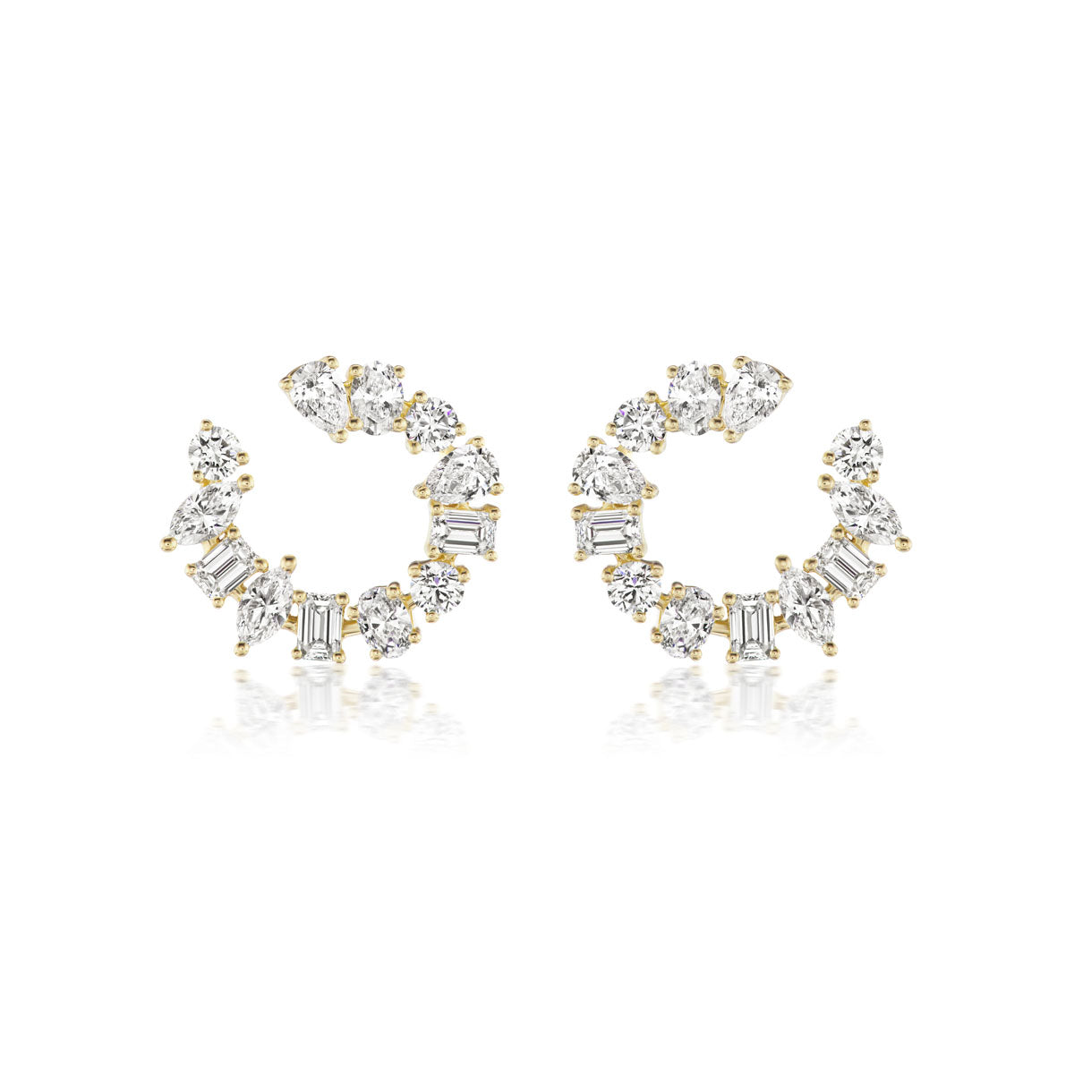 18K Yellow Gold Multi-Shape Diamond Side Hoop Earrings – 3.38 Carats - Jackson Hole Jewelry Company