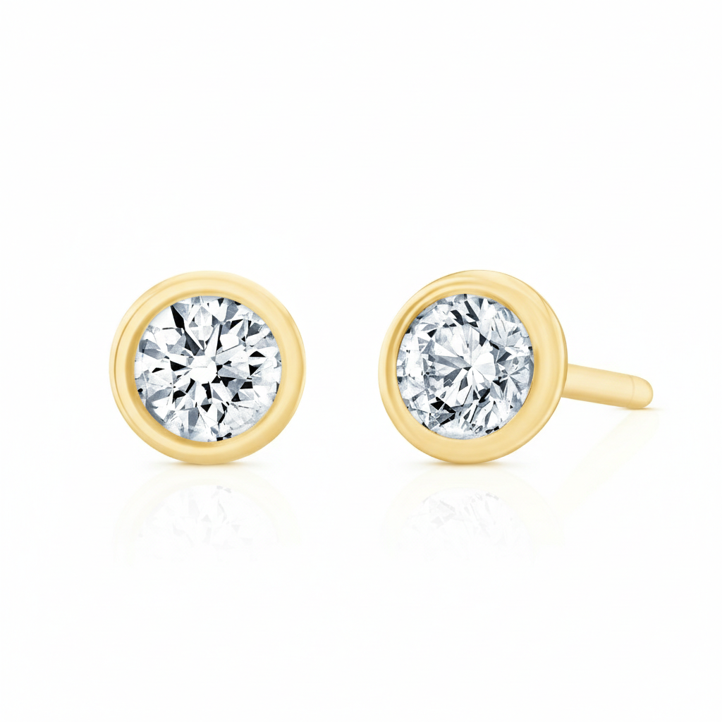 Gold Bezel-Set Diamond Stud Earrings in 18K White Gold - Jackson Hole Jewelry Company