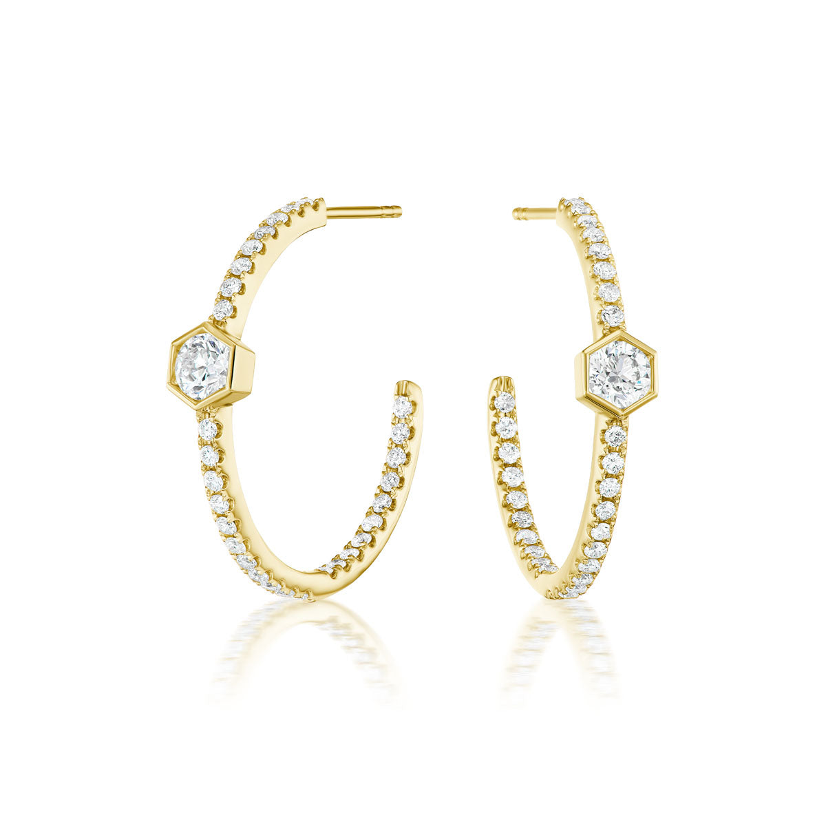 Broadway Collection 18K Gold Hoops with White Diamonds - 0.30 CT each - Jackson Hole Jewelry Company