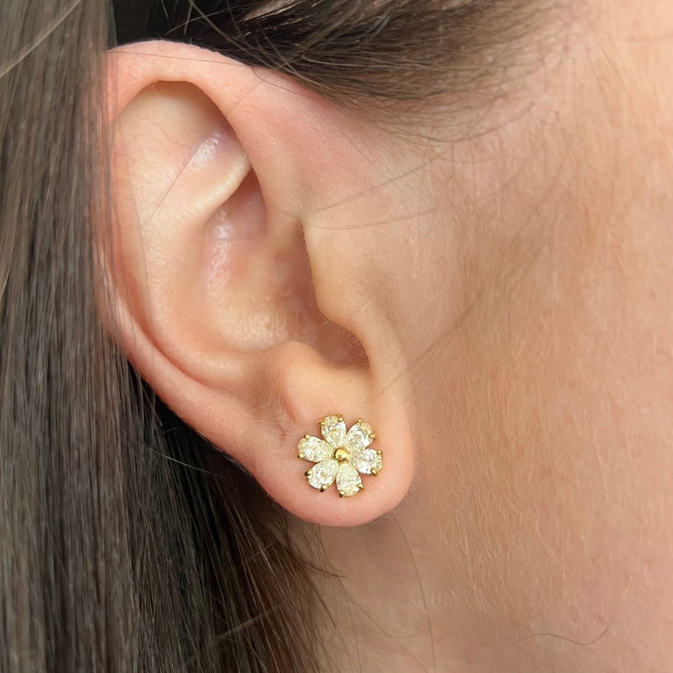 18K Yellow Gold Pear Shape Mini Flower Earrings - Jackson Hole Jewelry Company