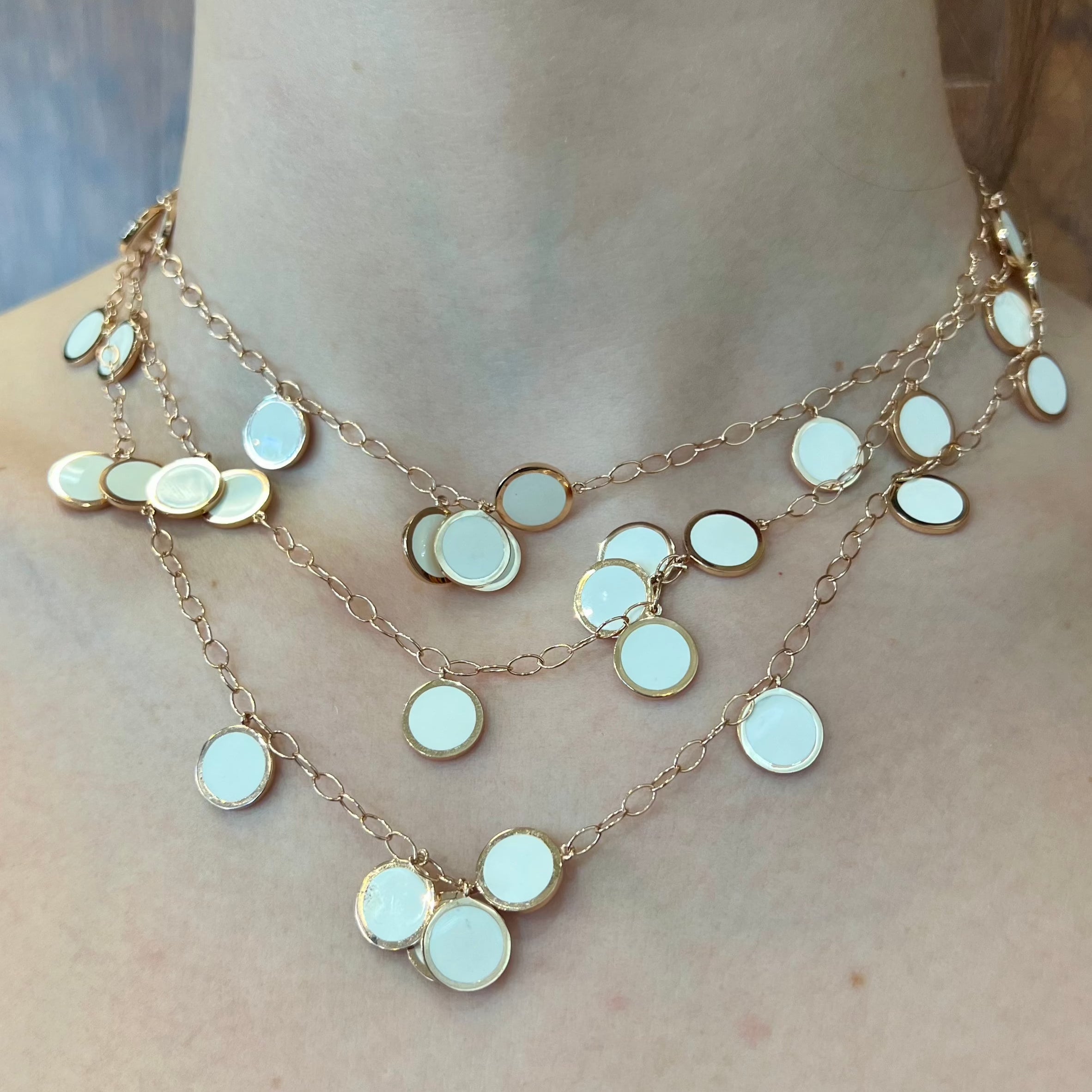 Chantecler Pailettes 18K Pink Gold & White Enamel Necklace - Jackson Hole Jewelry Company