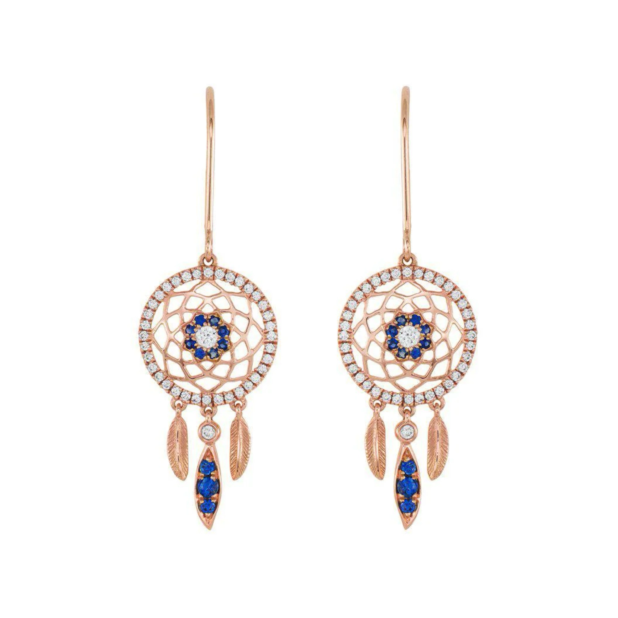 18K Gold Dreamcatcher Earrings with Diamonds and Blue Sapphires - Jackson Hole Jewelry Company