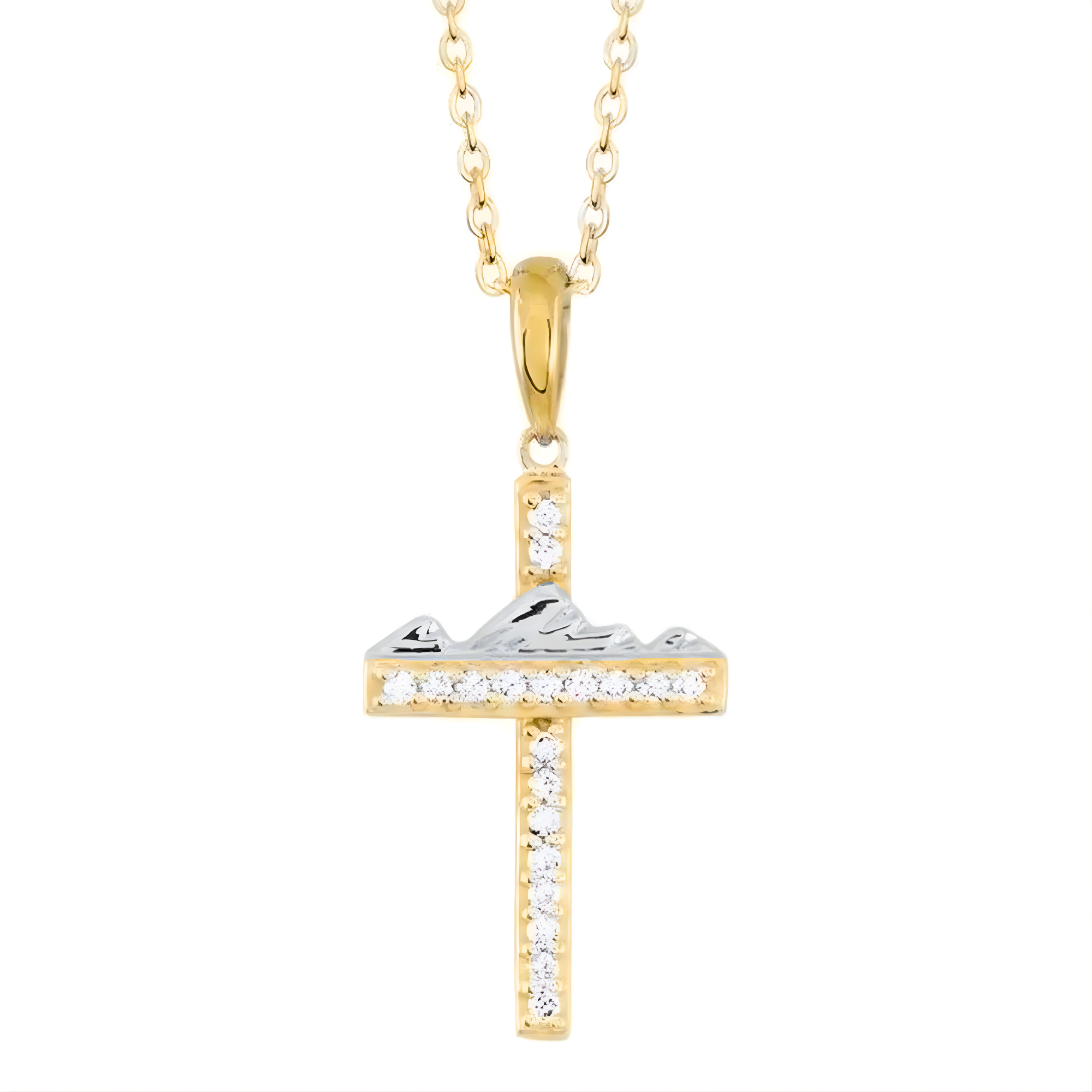 Teton Cross Necklace in 18K Gold with Diamond Pavé - Jackson Hole Jewelry Company
