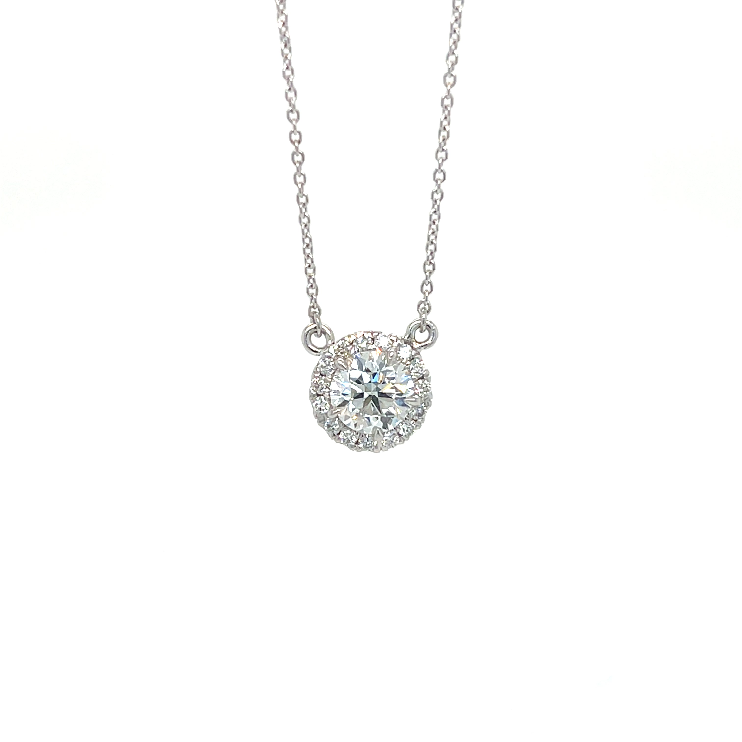 18K White Gold Diamond Halo Necklace - Jackson Hole Jewelry Company