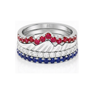 USA Diamond Teton 4 Ring Stack with Rubies and Sapphires in 18K White Gold - Jackson Hole Jewelry Company