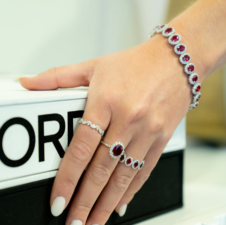 18K WHITE GOLD OVAL RUBY BRACELET WITH DIAMONDS