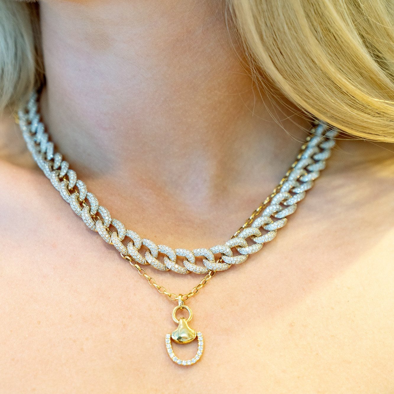 14K YELLOW GOLD PAVE LINK CHAIN NECKLACE - Jackson Hole Jewelry Company