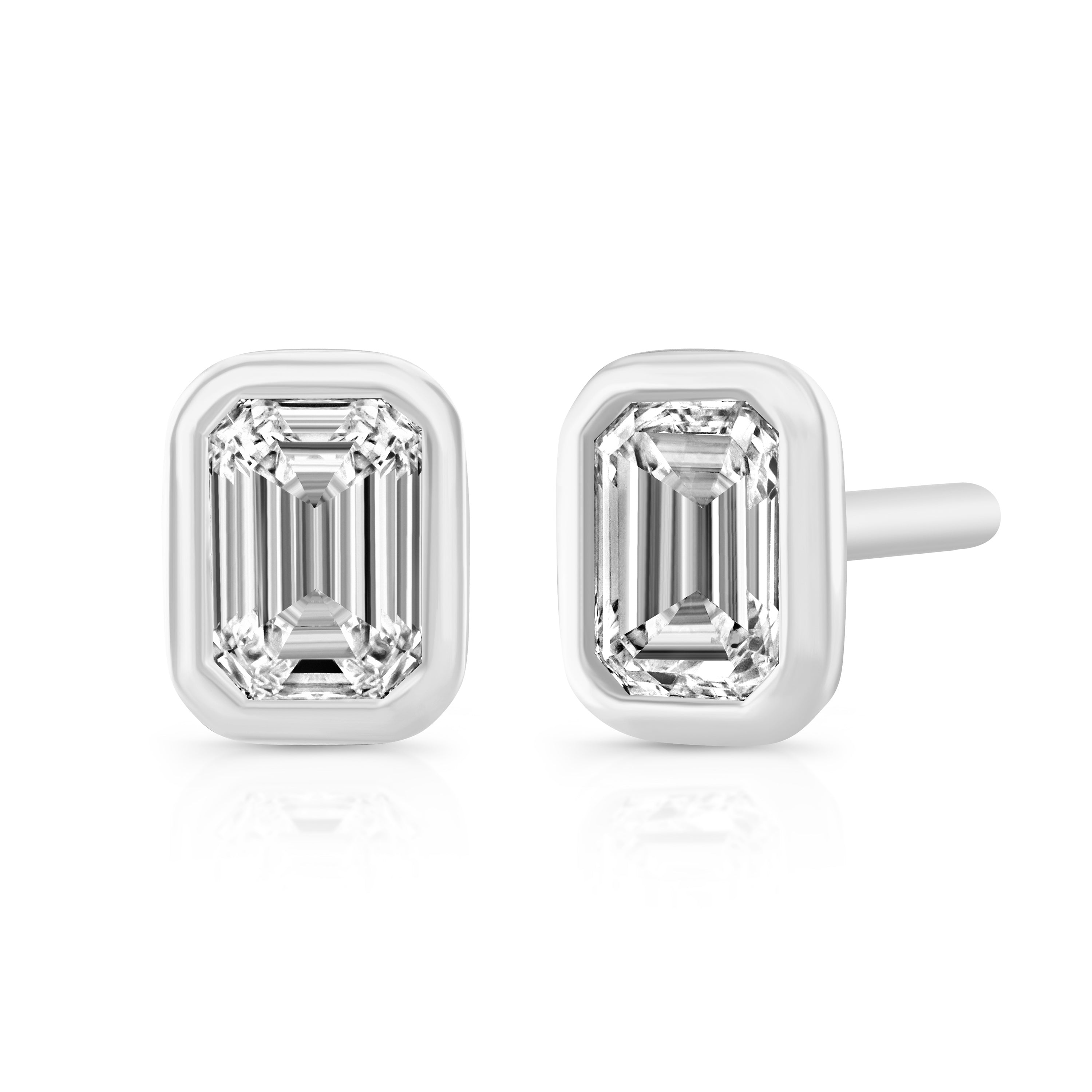 Emerald-Cut Diamond Stud Earrings in 18K White Gold - Jackson Hole Jewelry Company