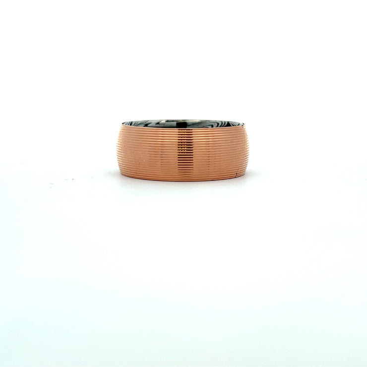 Lashbrook Men’s Rose Gold Ring with Marble Sleeve and Machine Finish