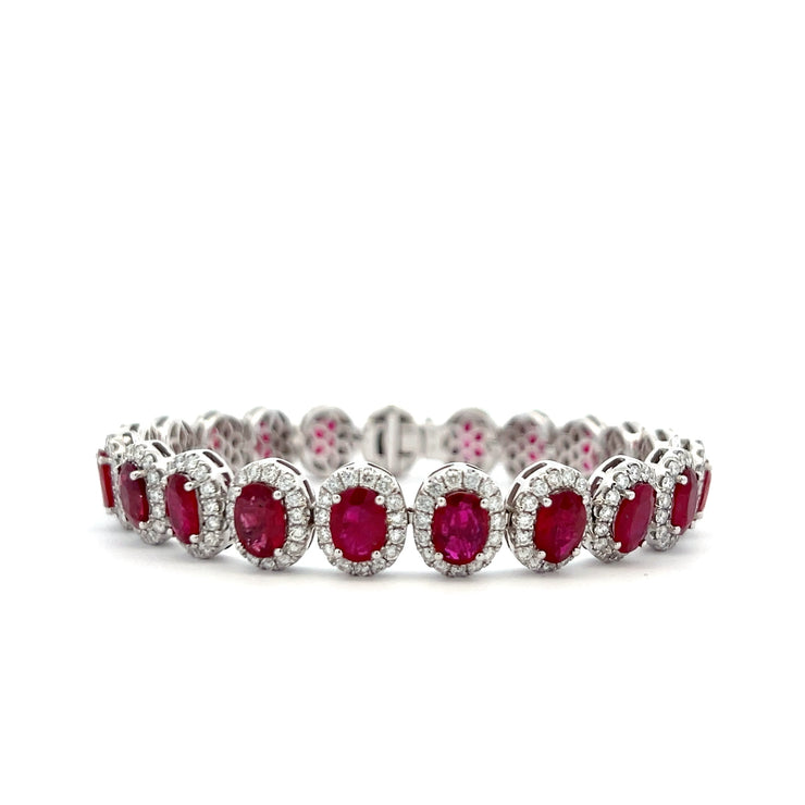 18K WHITE GOLD OVAL RUBY BRACELET WITH DIAMONDS
