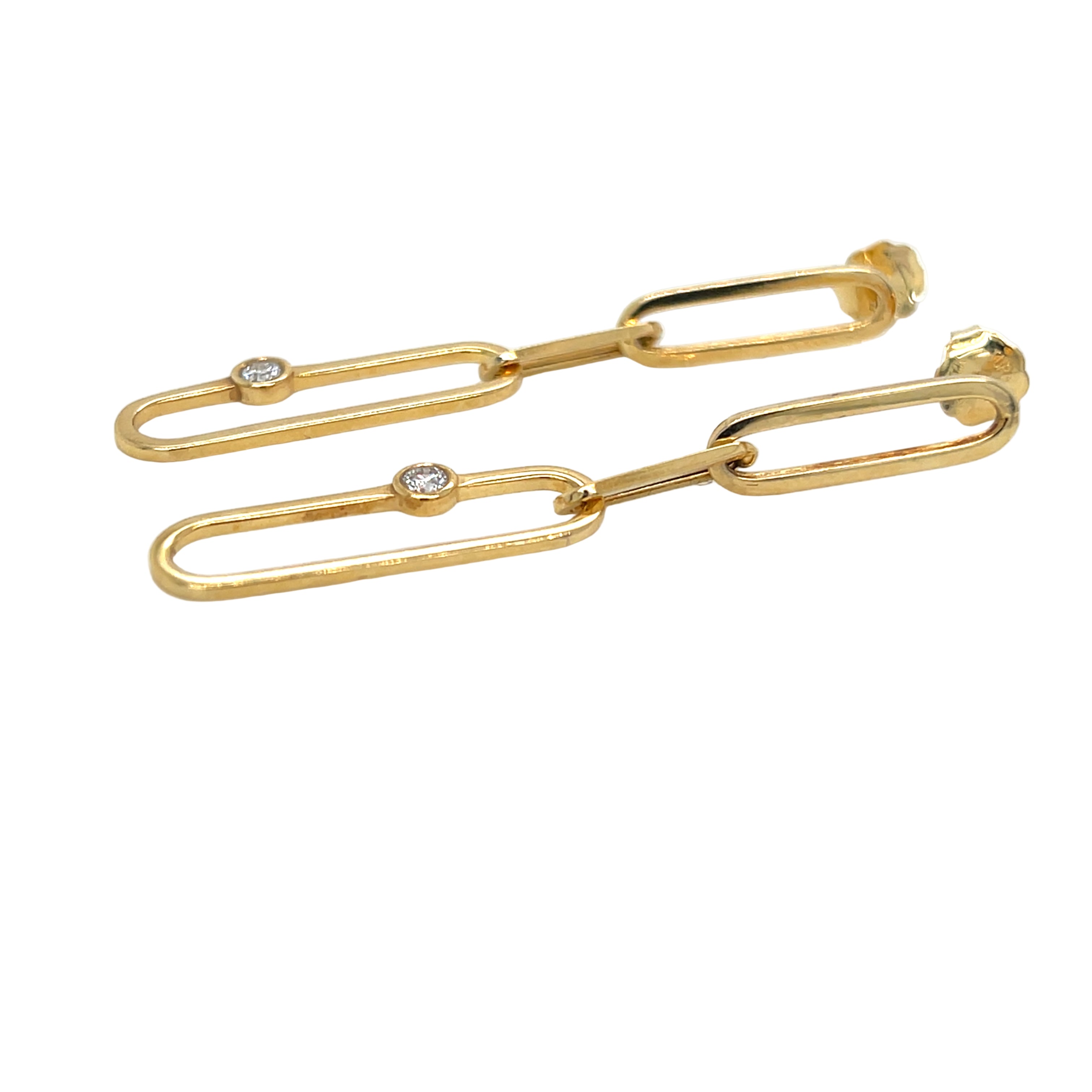 14K YELLOW GOLD FANCY DANGLE PAPER CLIP EARRINGS WITH .13CT DIAMOND - Jackson Hole Jewelry Company