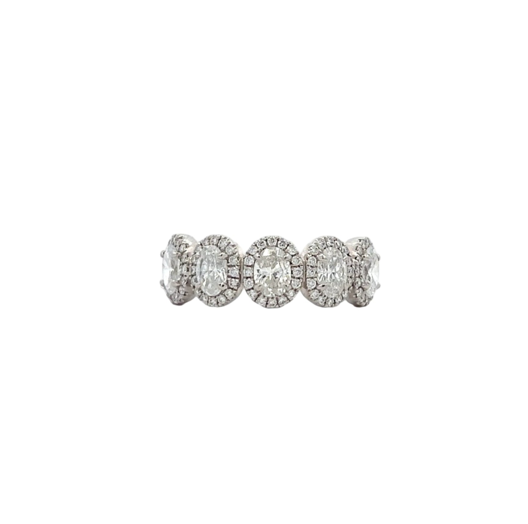 PLATINUM FIVE OVAL DIAMONDS HALO RING - Jackson Hole Jewelry Company