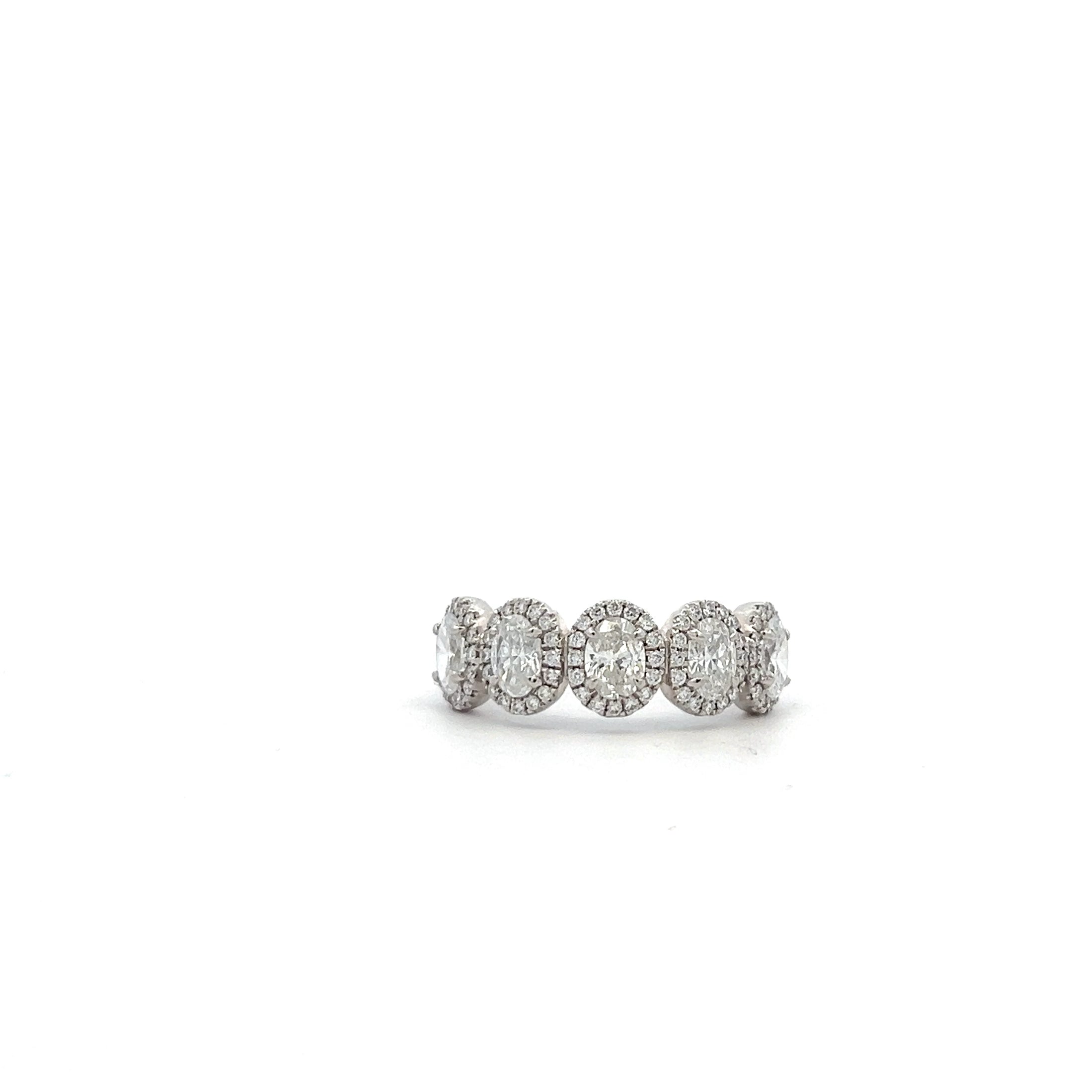 PLATINUM FIVE OVAL DIAMONDS HALO RING - Jackson Hole Jewelry Company