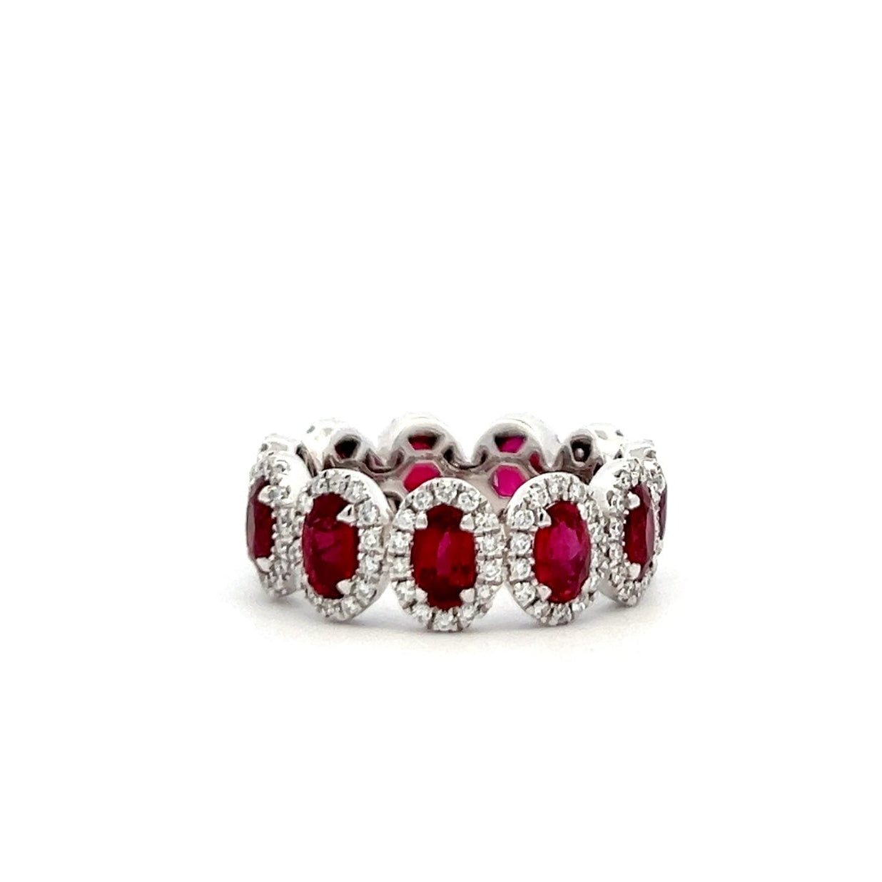 PLATINUM HALO RUBY ETERNITY RING - Jackson Hole Jewelry Company
