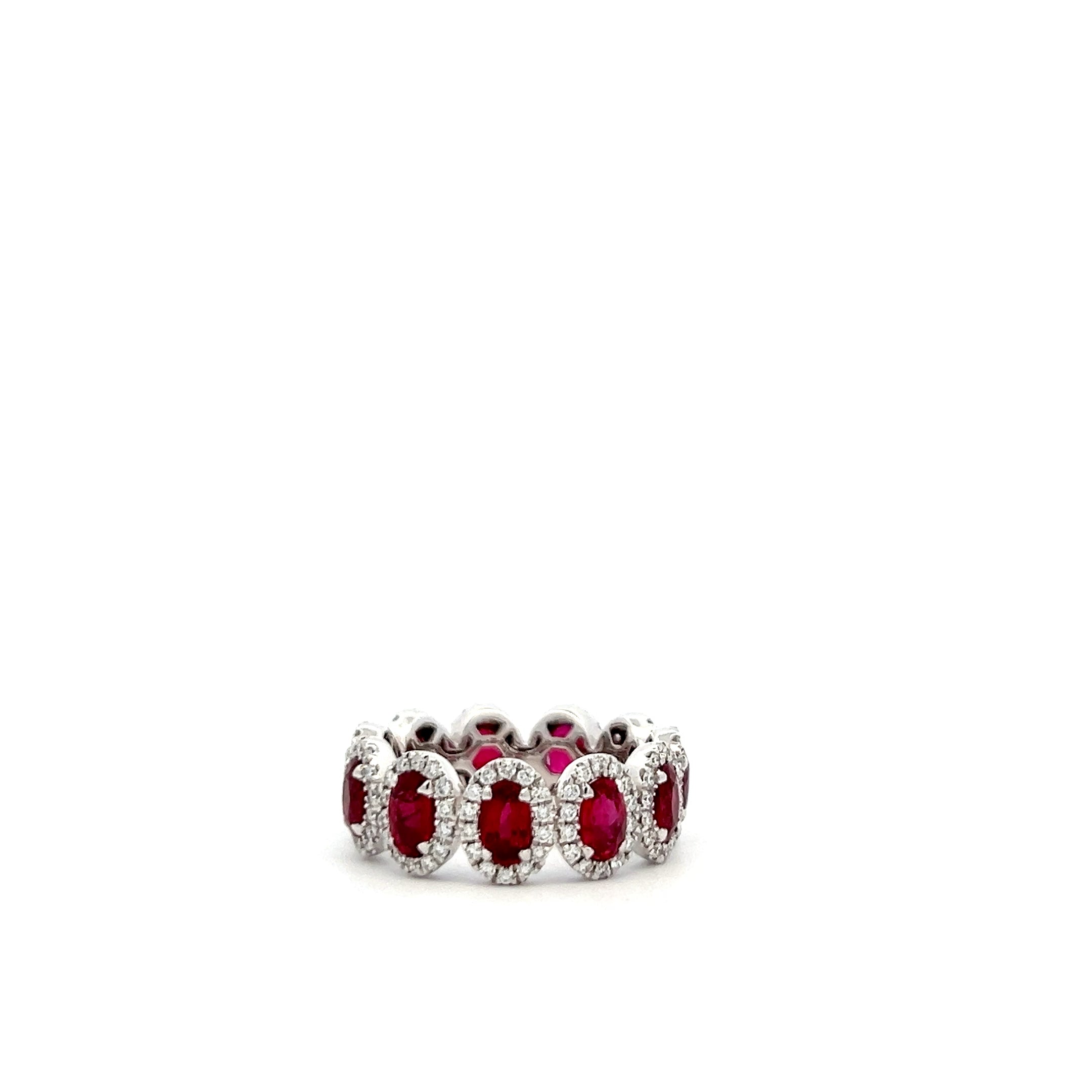 PLATINUM HALO RUBY ETERNITY RING - Jackson Hole Jewelry Company