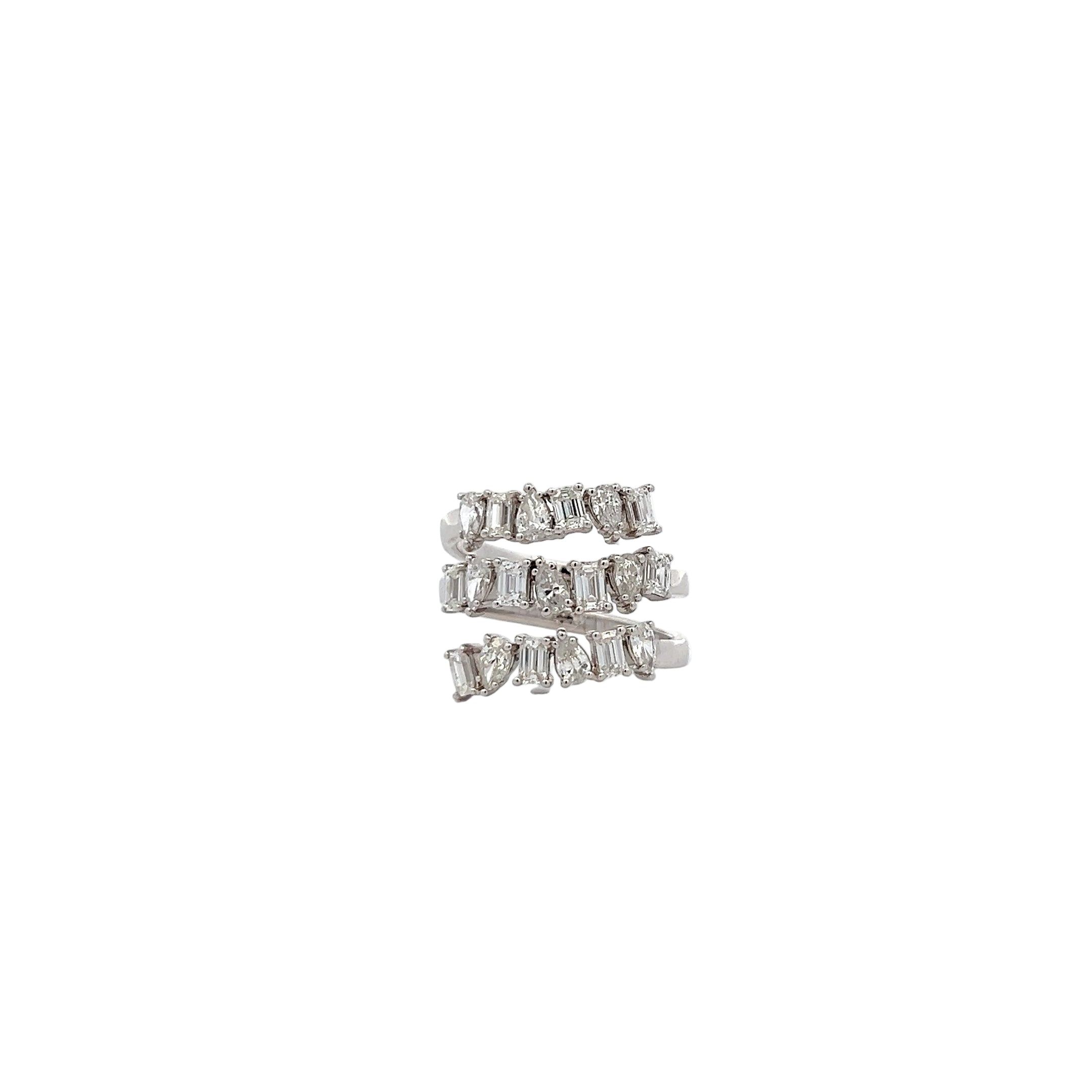 14K WHITE GOLD 3 ROW MIX SHAPE DIAMOND RING - Jackson Hole Jewelry Company