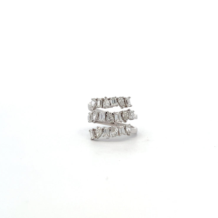 14K WHITE GOLD 3 ROW MIX SHAPE DIAMOND RING - Jackson Hole Jewelry Company